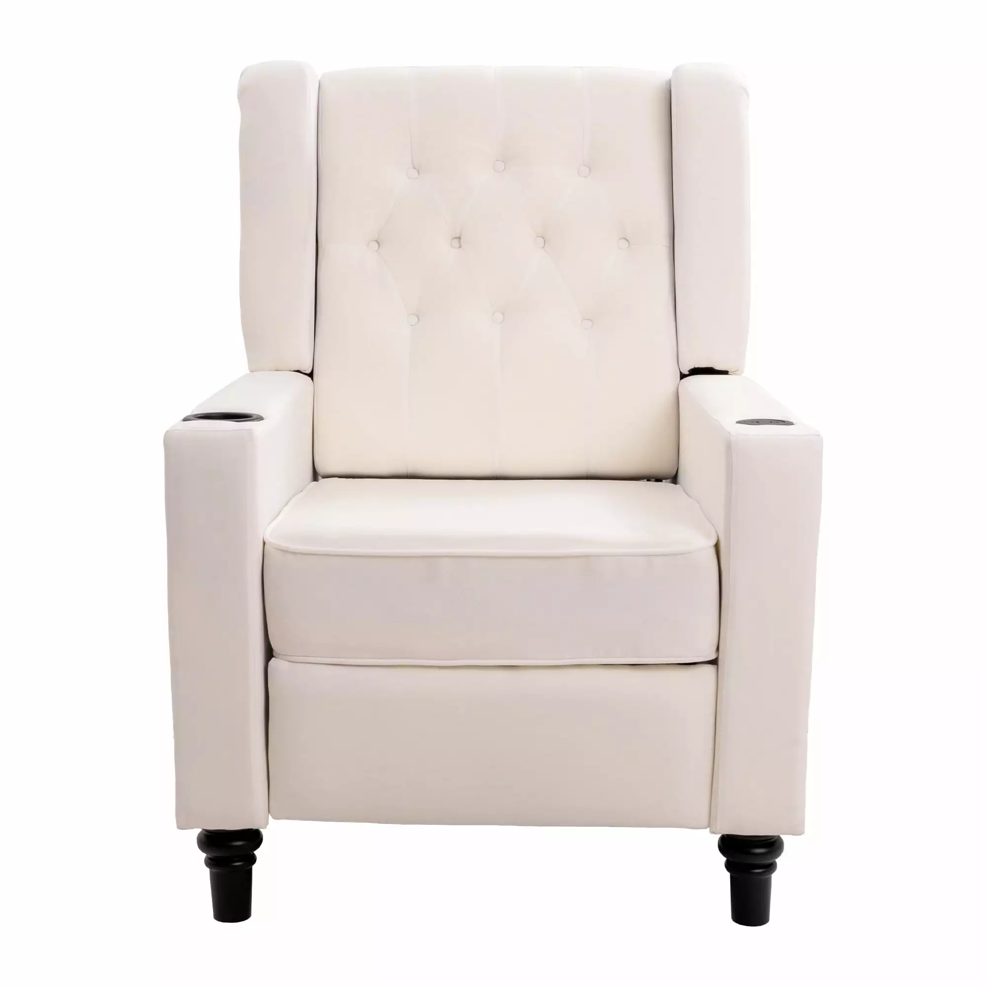 Wingback Recliner Chair Single Sofa Tufted Fabric Cotton Vintage Reclining Reading Armchair Beige Waytrim
