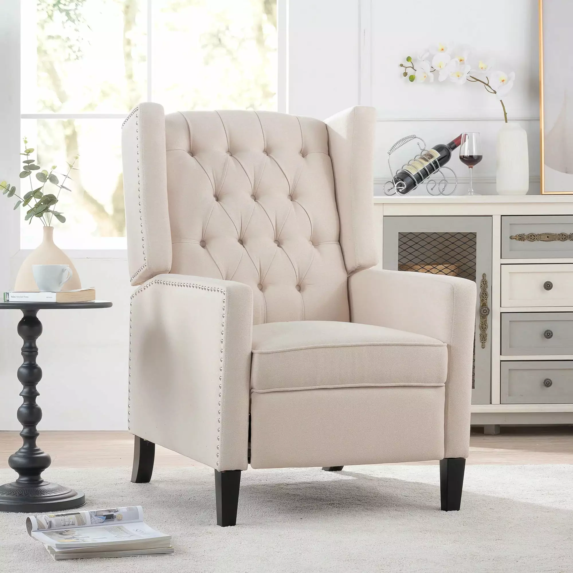 27 Wide Manual Wing Chair Recliner Overstuffed Cushions
