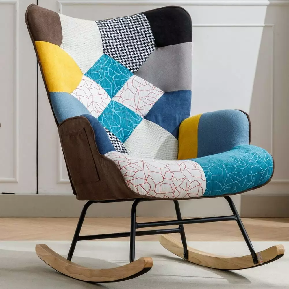 Royard Oaktree Rocking Chair Comfy Upholstered Wingback Accent Chair