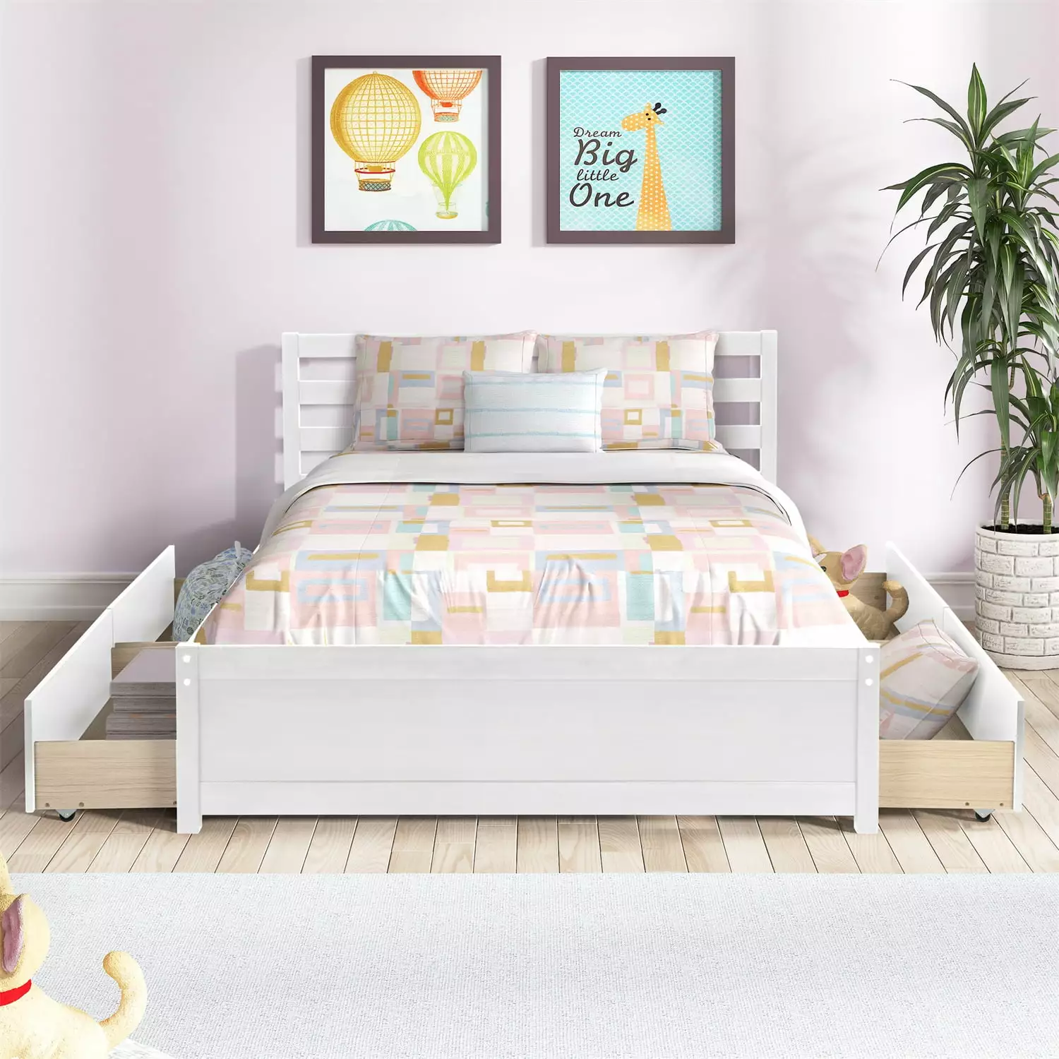Full Size Platform Bed 4 Storage Drawers Solid Wood Bed Frame Headboard Kids Adults Bedroom ARCTICSCORPION