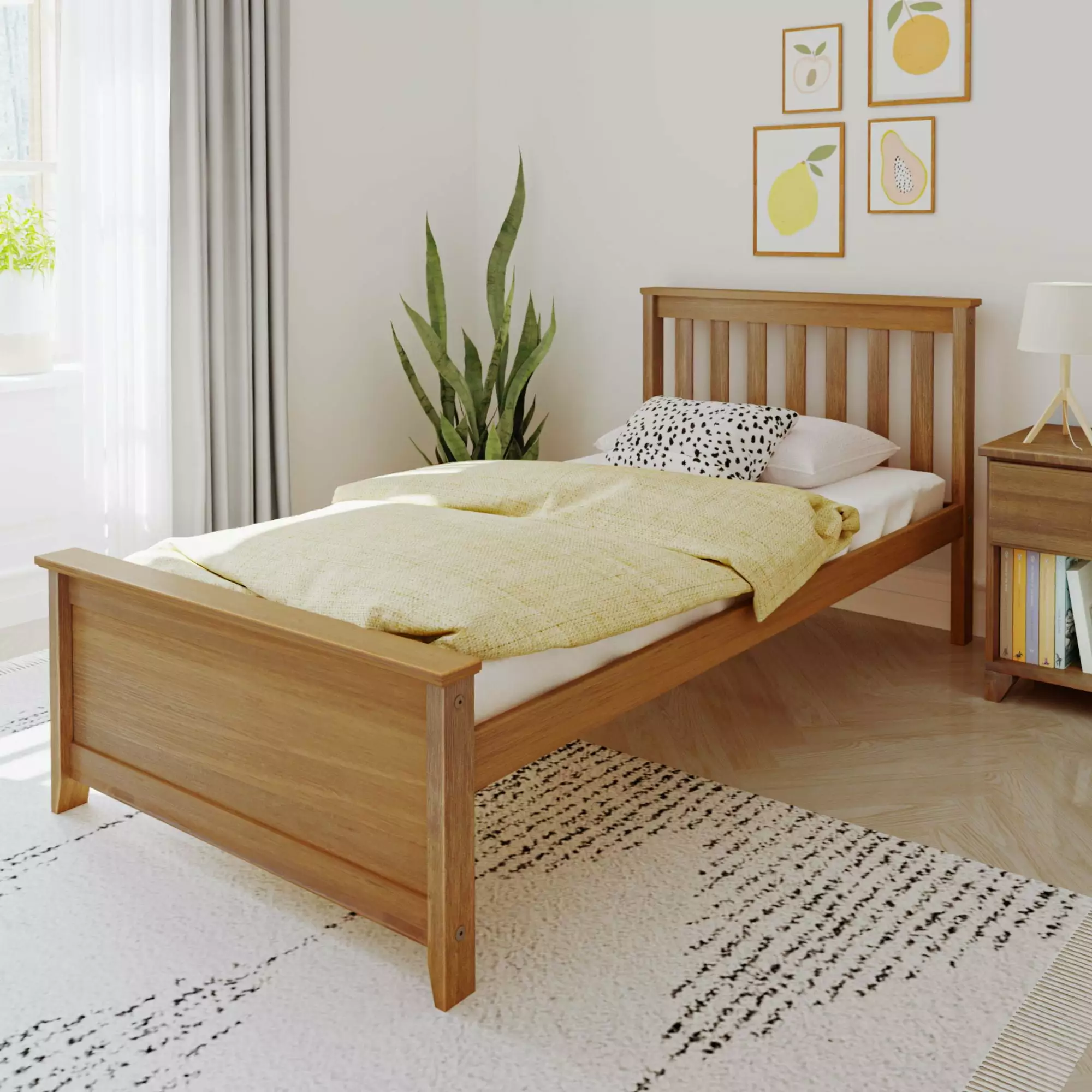 Max & Lily Twin Bed Frame Headboard Solid Wood Platform Bed Kids Pecan