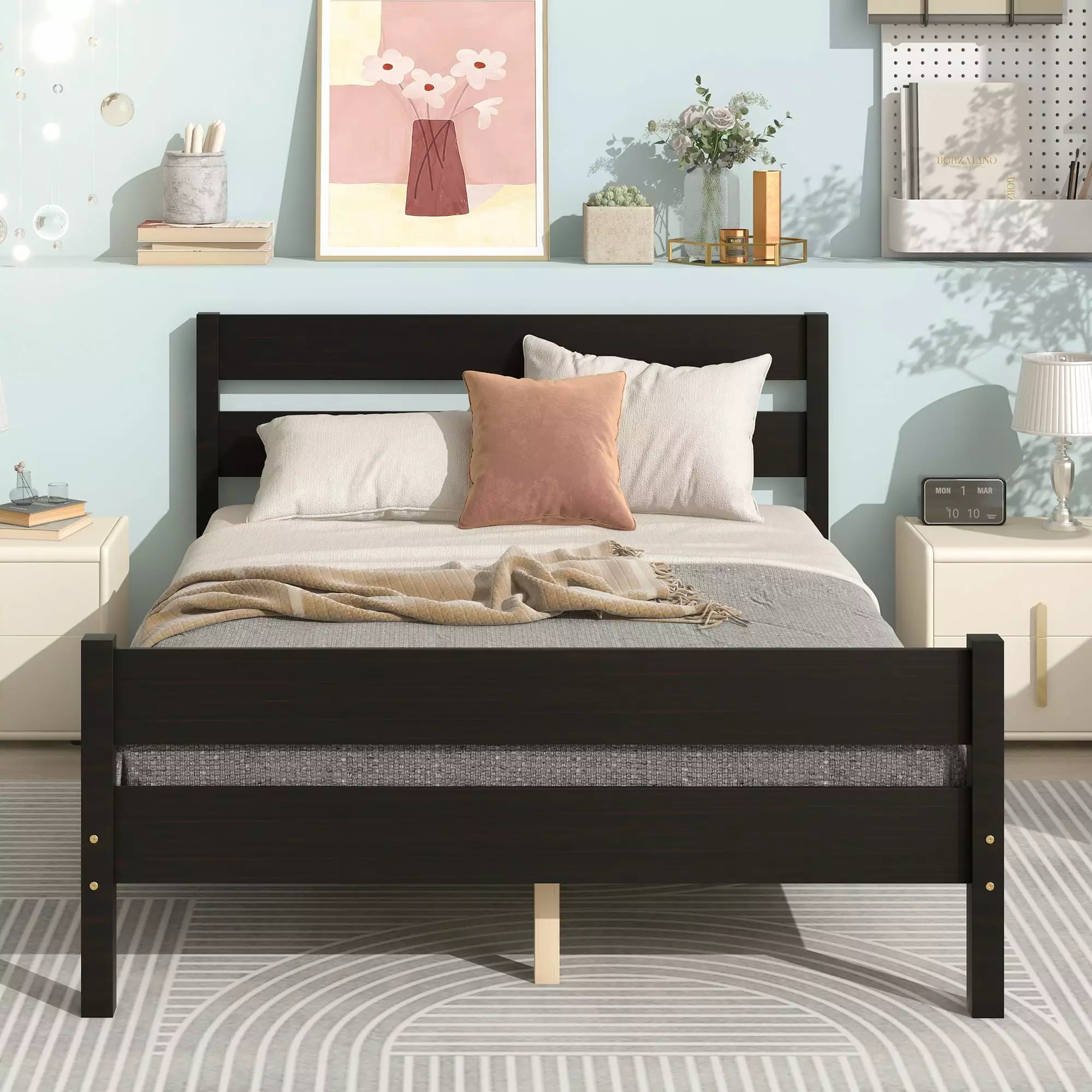 Wood Full Platform Bed Frame Headboard and Footboard - Espresso Bed Kids, Teens, and Adults Syngar