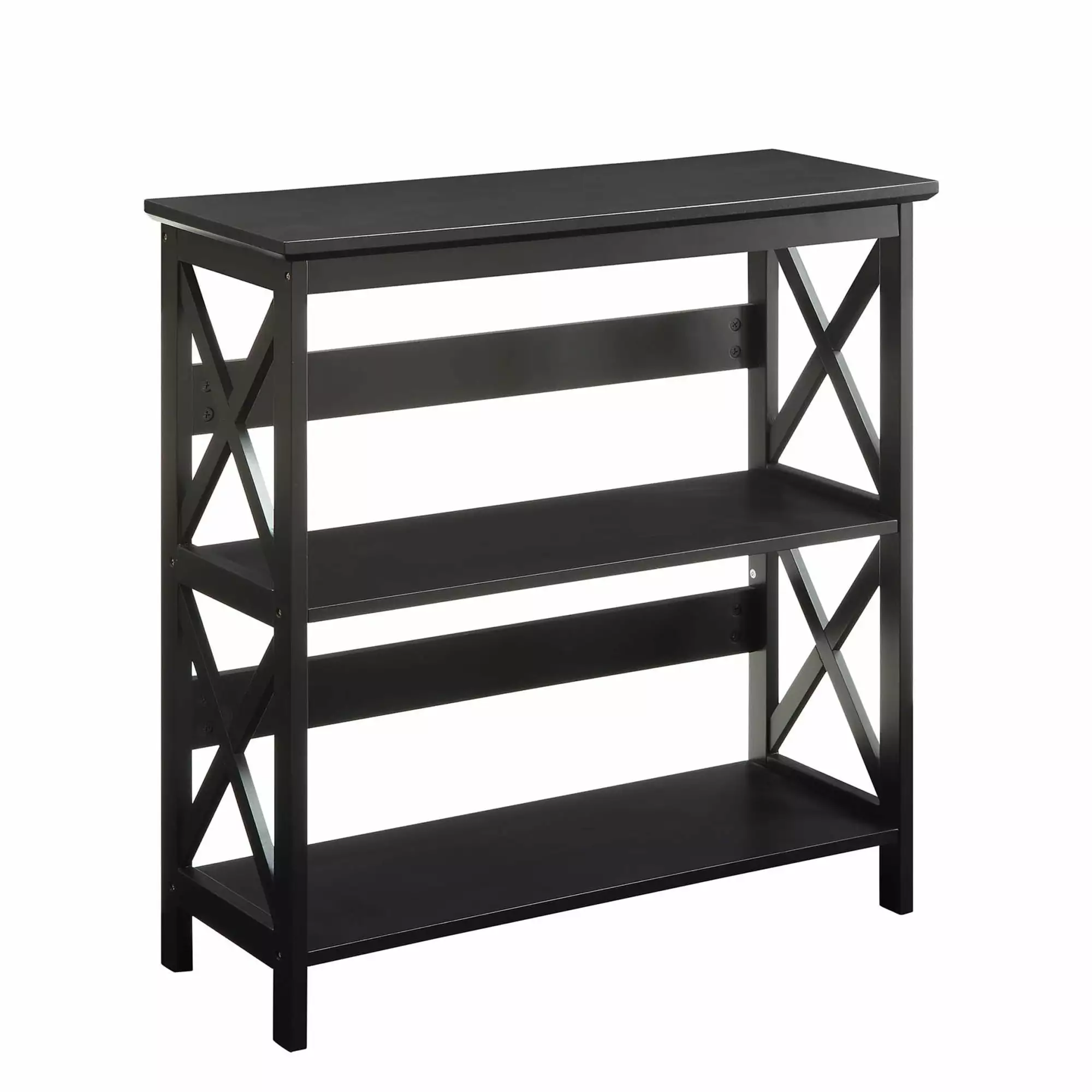 Convenience Concepts Oxford 3-Shelf Bookcase Glossy Black Wood Finish