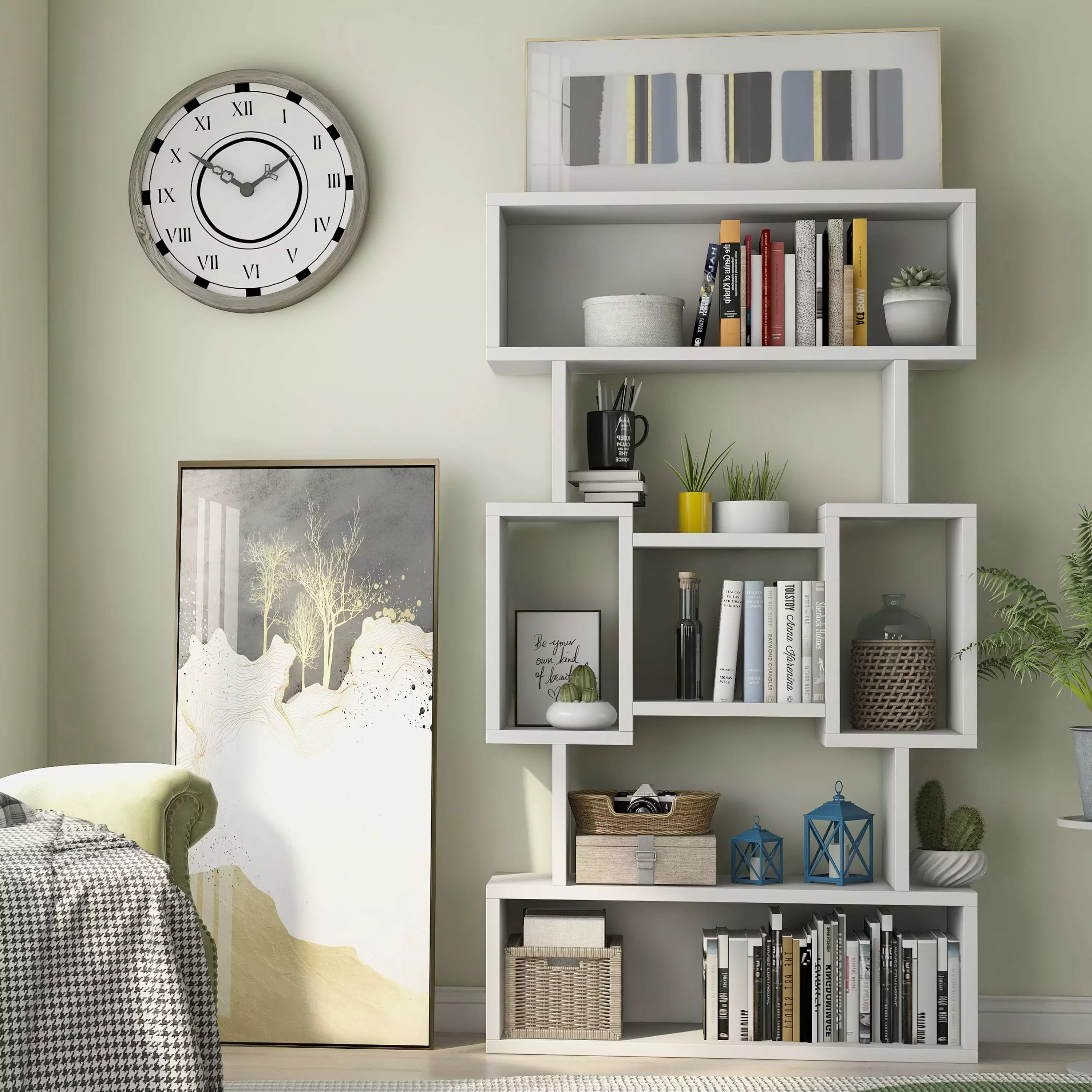 Furniture America Rhine 7-Compartment Wood White Bookcase