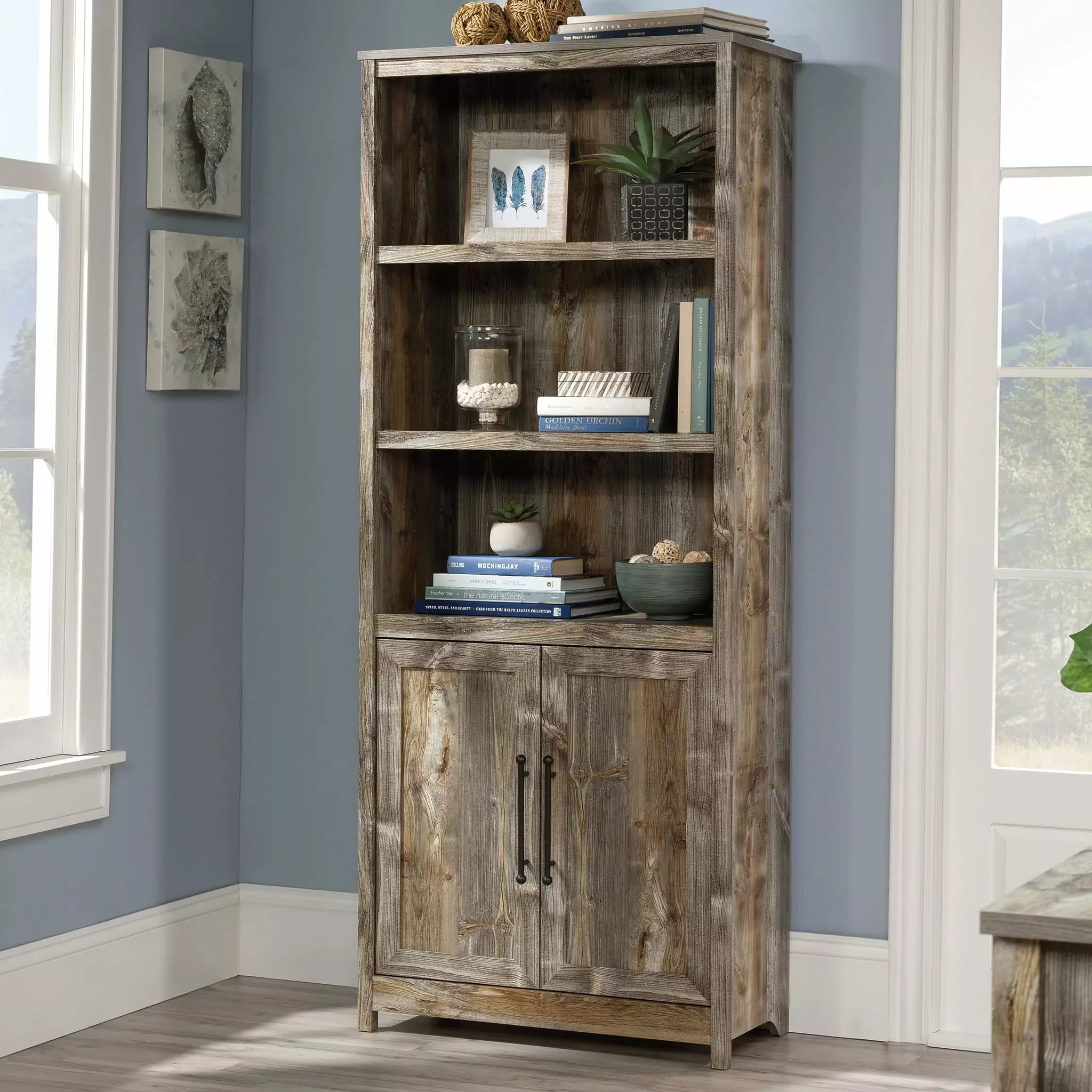 Sauder Granite Trace 5-Shelf Library Bookcase Rustic Cedar Finish