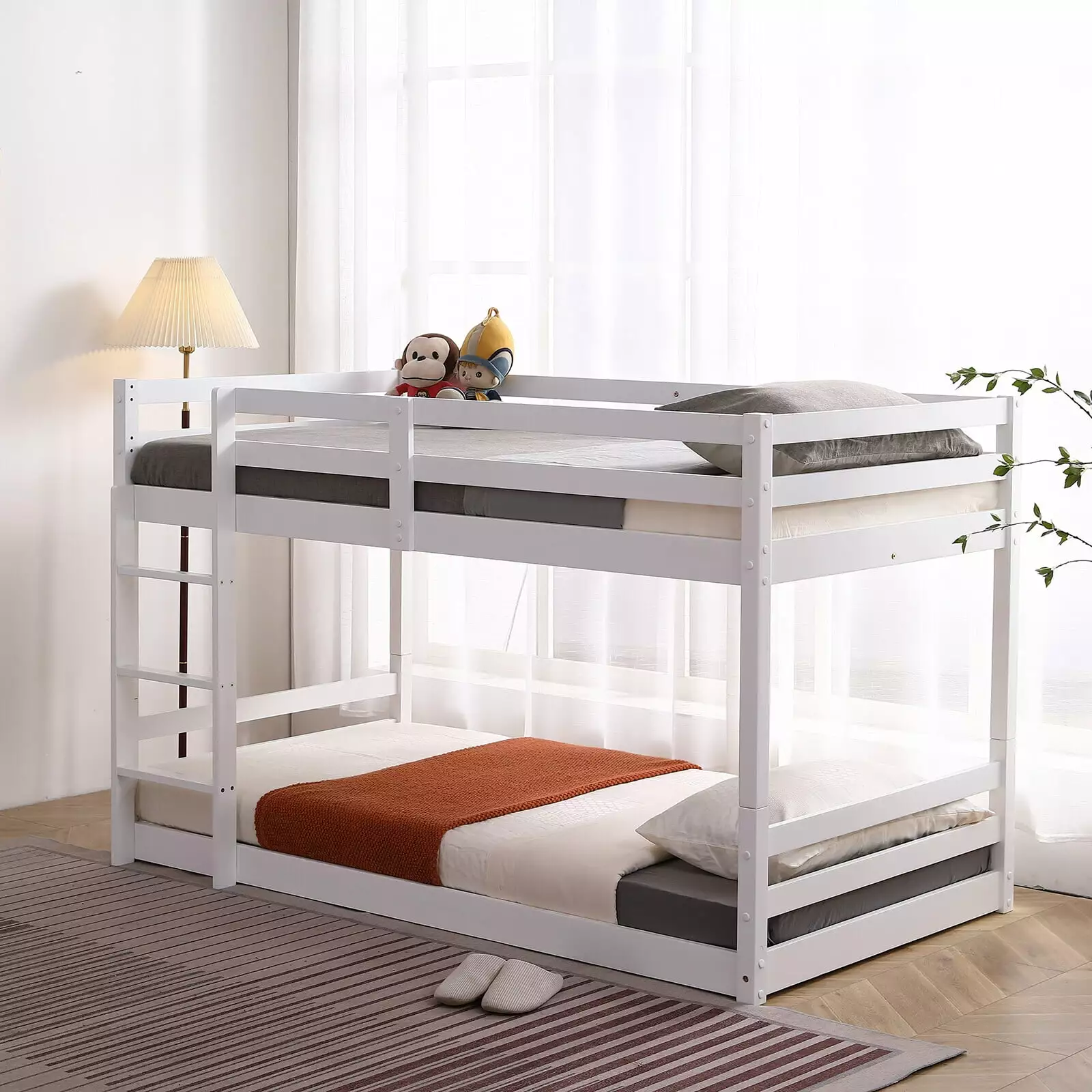 KOFUN Twin Over Twin Solid Wood Bunk Bed Headboard Footboard and Ladder