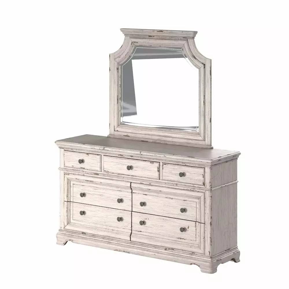 Supplynce Antique White Wood Seven Drawer Dresser - Vintage Style Bedroom Storage Dresser Ample Space American Woodcrafters