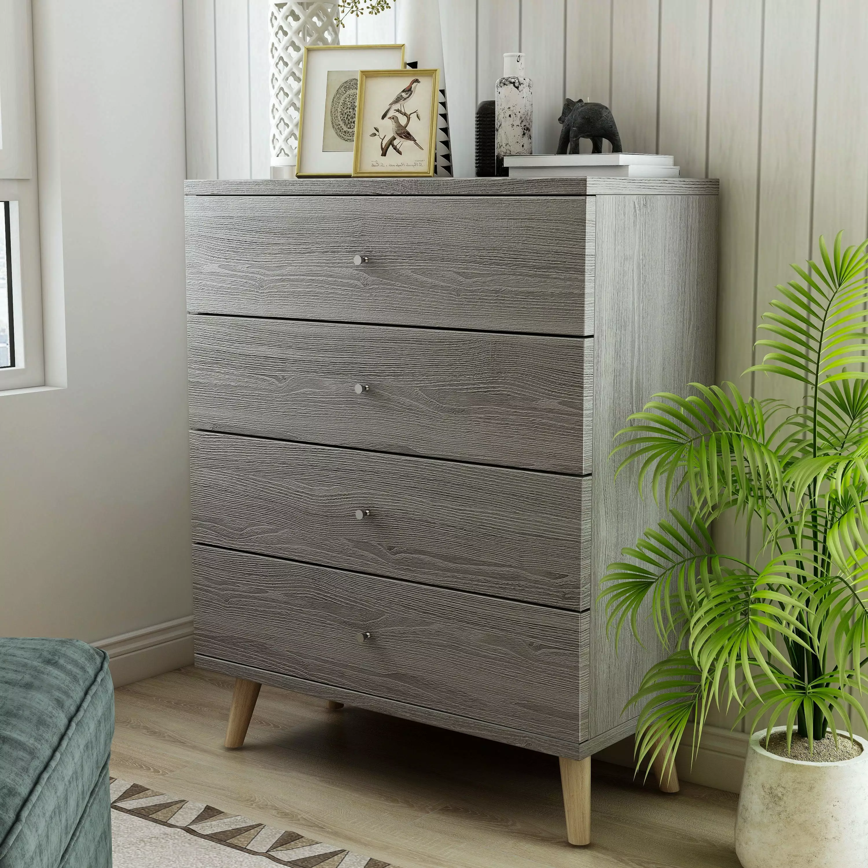 Furniture America Enora 4-Drawer Wood Distressed Gray Chest