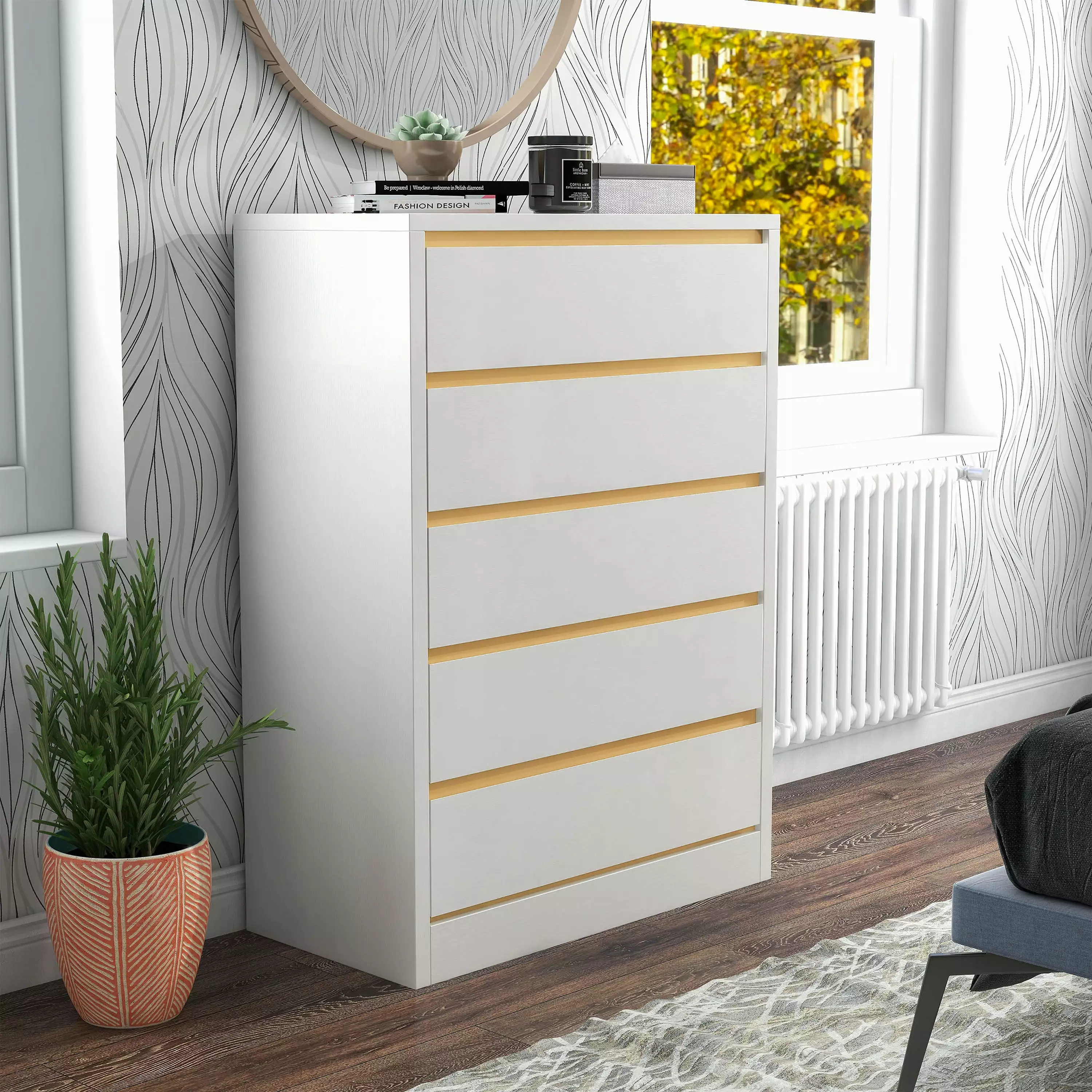 Furniture America Laine 5-Drawer Wood White Chest