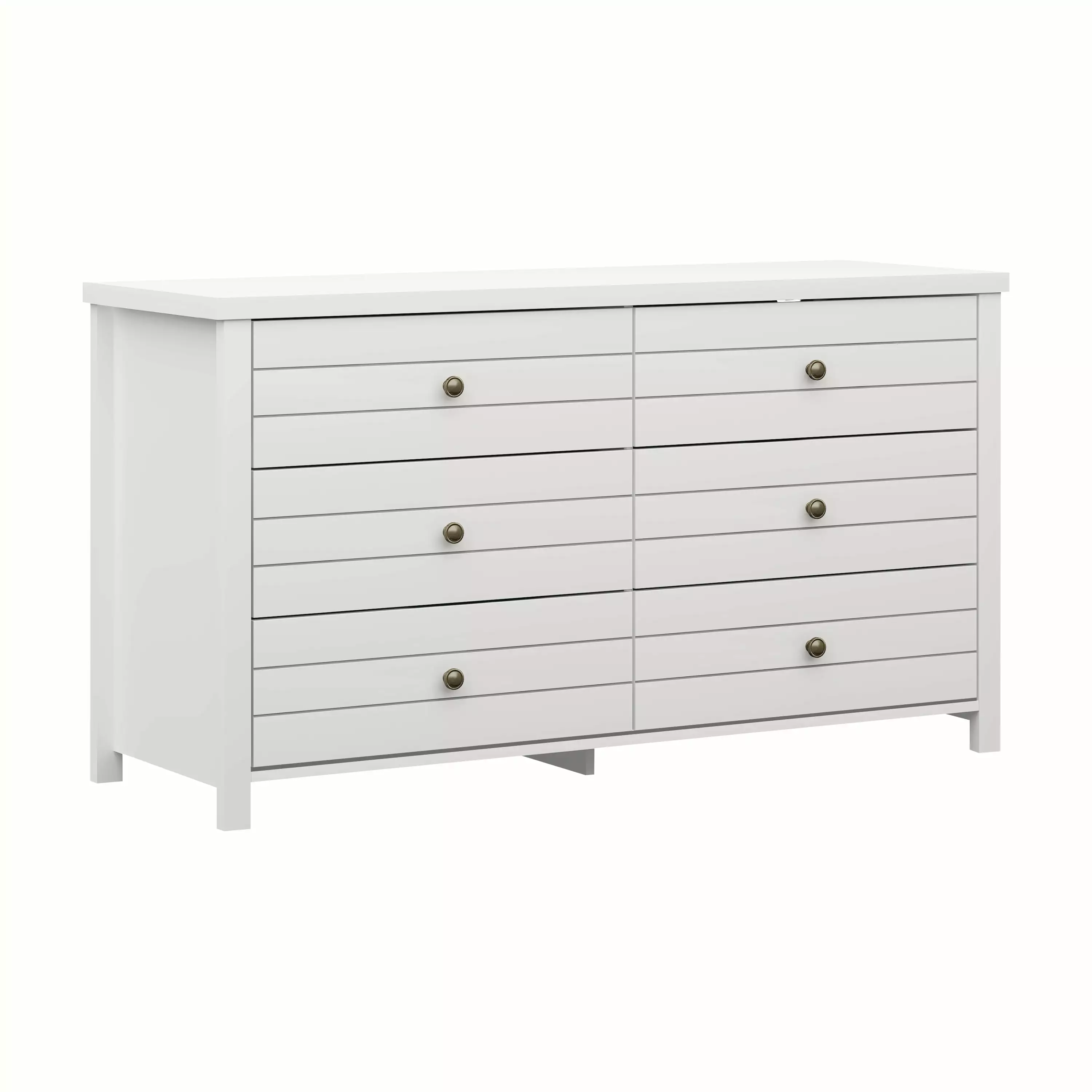 Hillsdale Harmony Wood 6 Drawer Dresser Matte White Bedroom Living Essentials