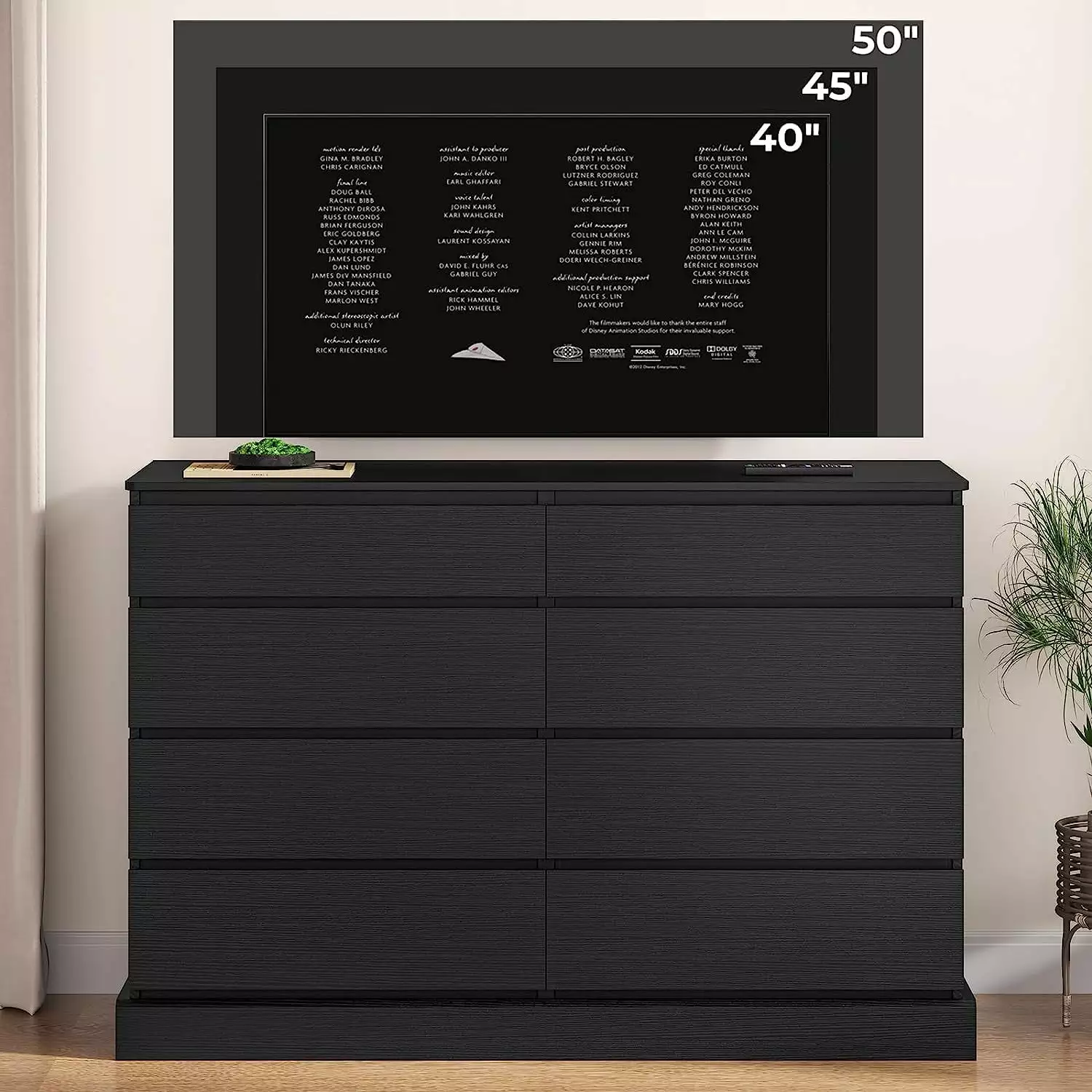 Morden 8 Drawers Dresser - Wooden Wide Dresser Chest Large Capacity Clothing Storage - Black Kicode