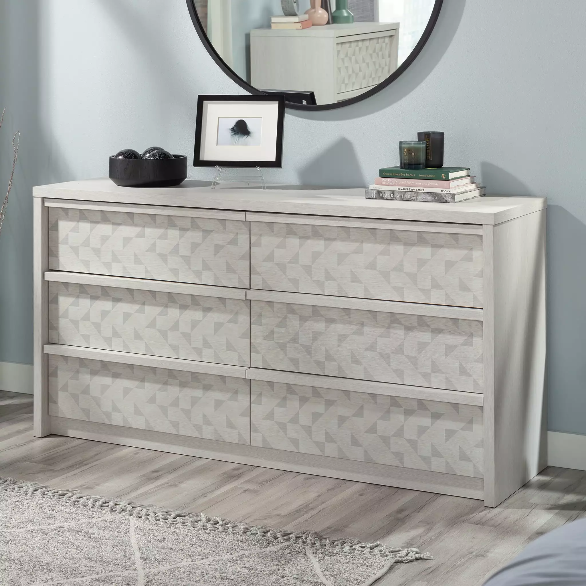 Glacier Oak Finish 6-Drawer Wood Dresser Sauder Harvey Park - Elegant Bedroom Storage Solution