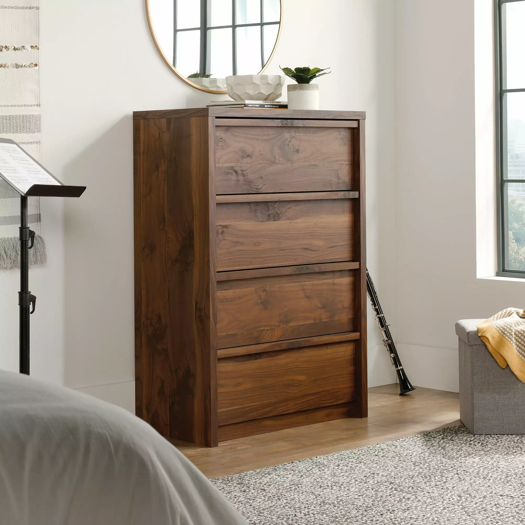 Sauder Harvey Park 4 Drawer Dresser Grand Walnut Finish