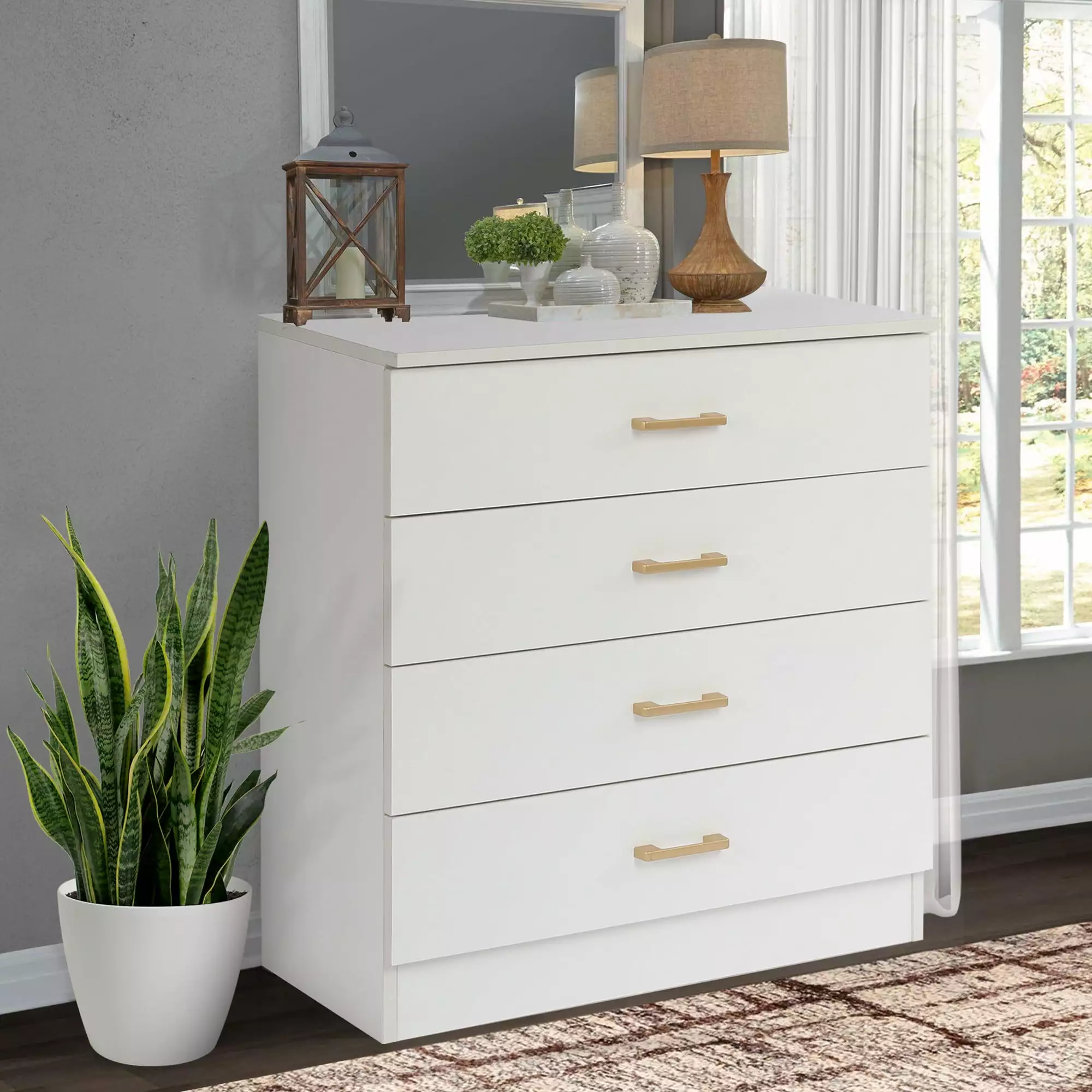 White 4-Drawer Wood Dresser Bedroom Storage and Organization Segmart