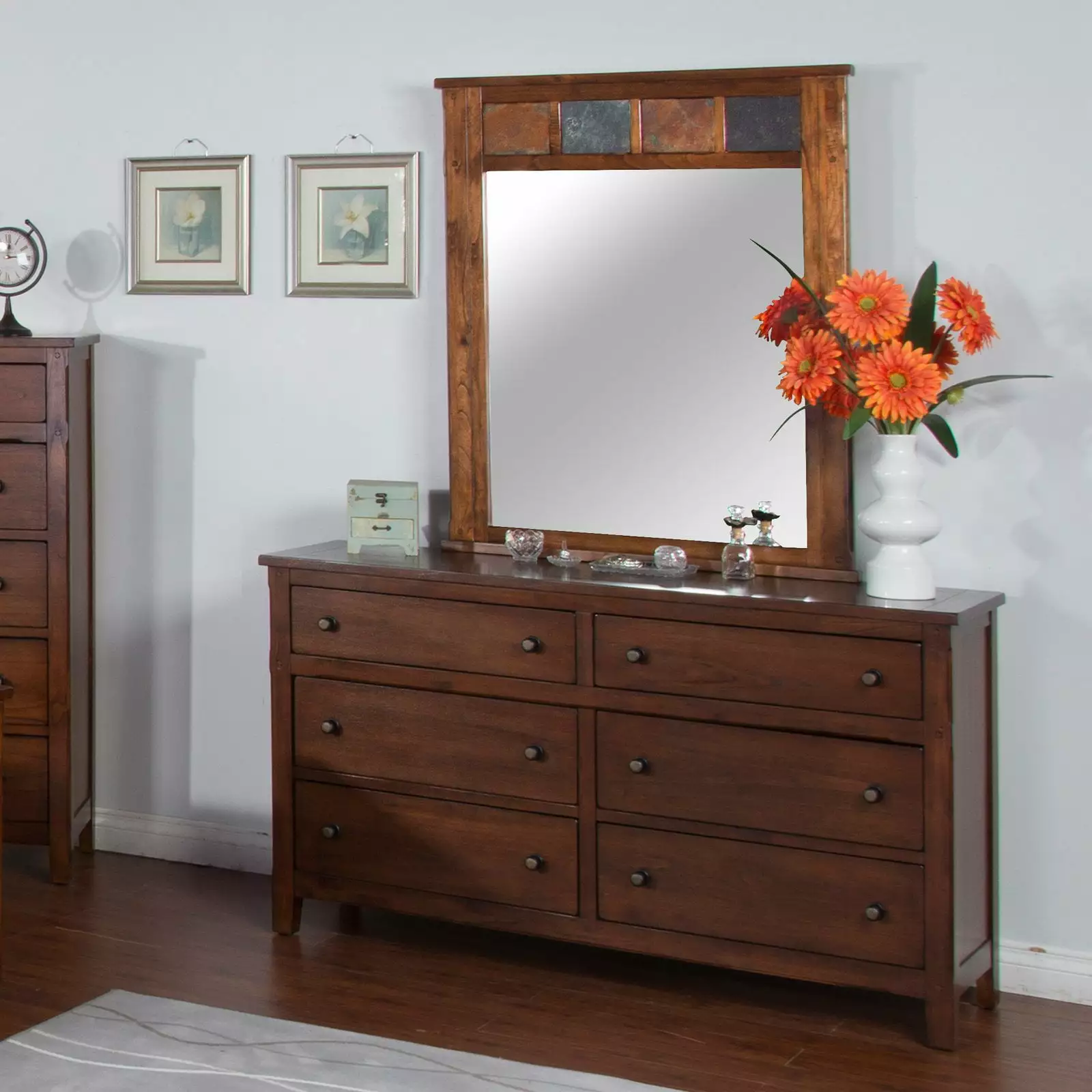 Sunny Designs Santa Fe 64 Petite Traditional Wood Double Dresser Chocolate