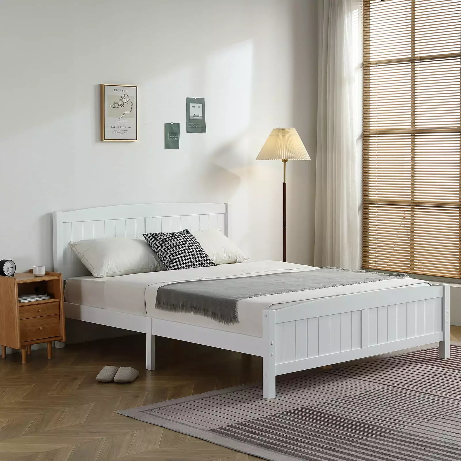 Paproos Queen Bed Frame Headboard and Footboard Modern Wood Platform Bed Strong Wooden Slats No Box Spring Needed Queen Si...