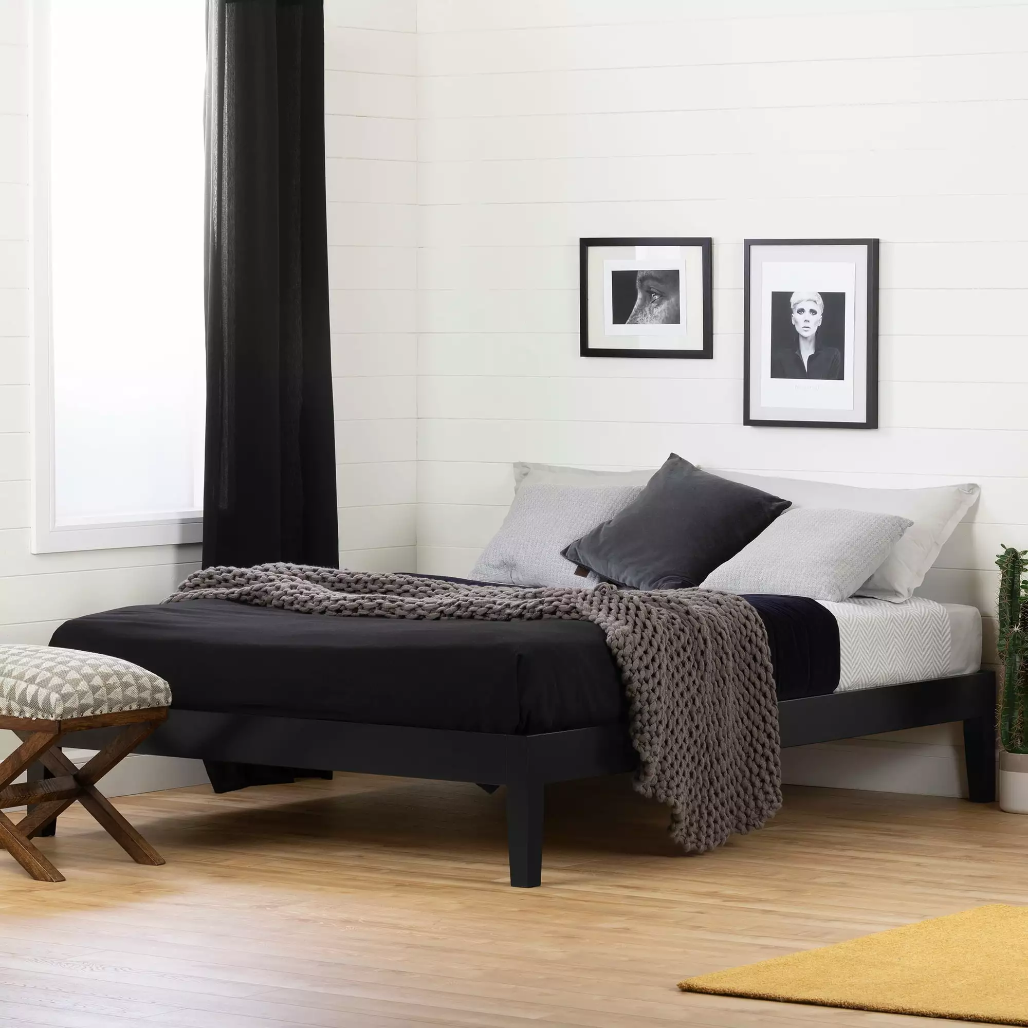 South Shore Vito Queen Platform Bed Black - Modern Simple Bed Frame