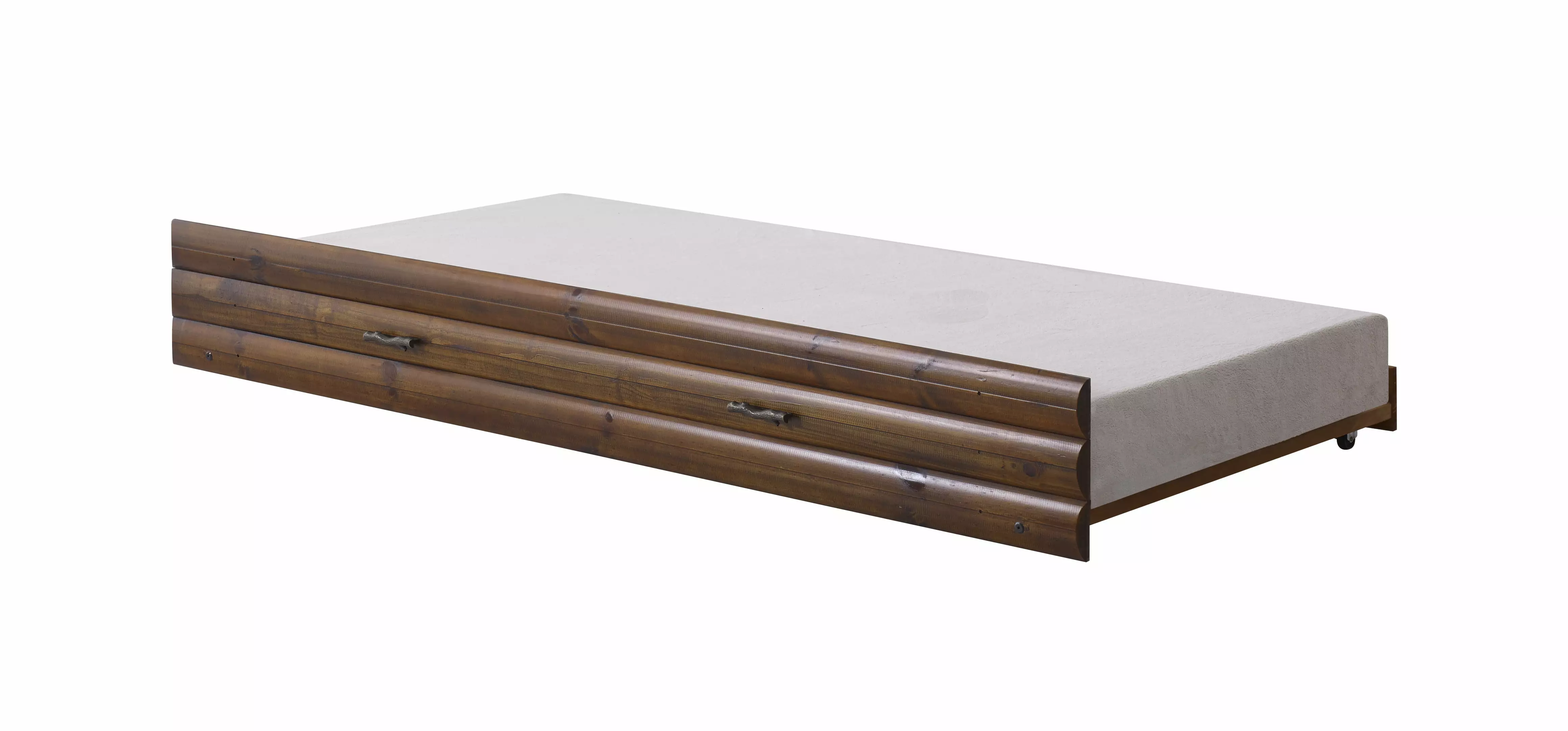 Log Cabin Trundle Bed Rustic Walnut and Rustic Silver Finish Donco Kids