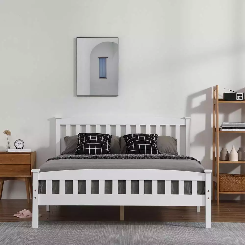 Winado Full Bed Solid Pine Wooden Bed Frame Wood Slats Kids Bedroom
