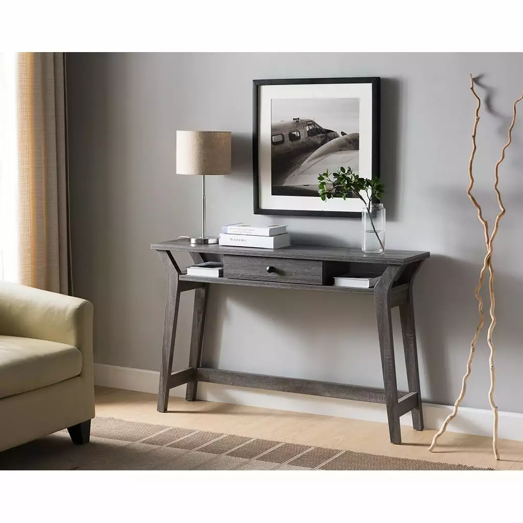 Wooden Desk Drawer And Shelves Distressed Gray Saltoro Sherpi Home Office Desk