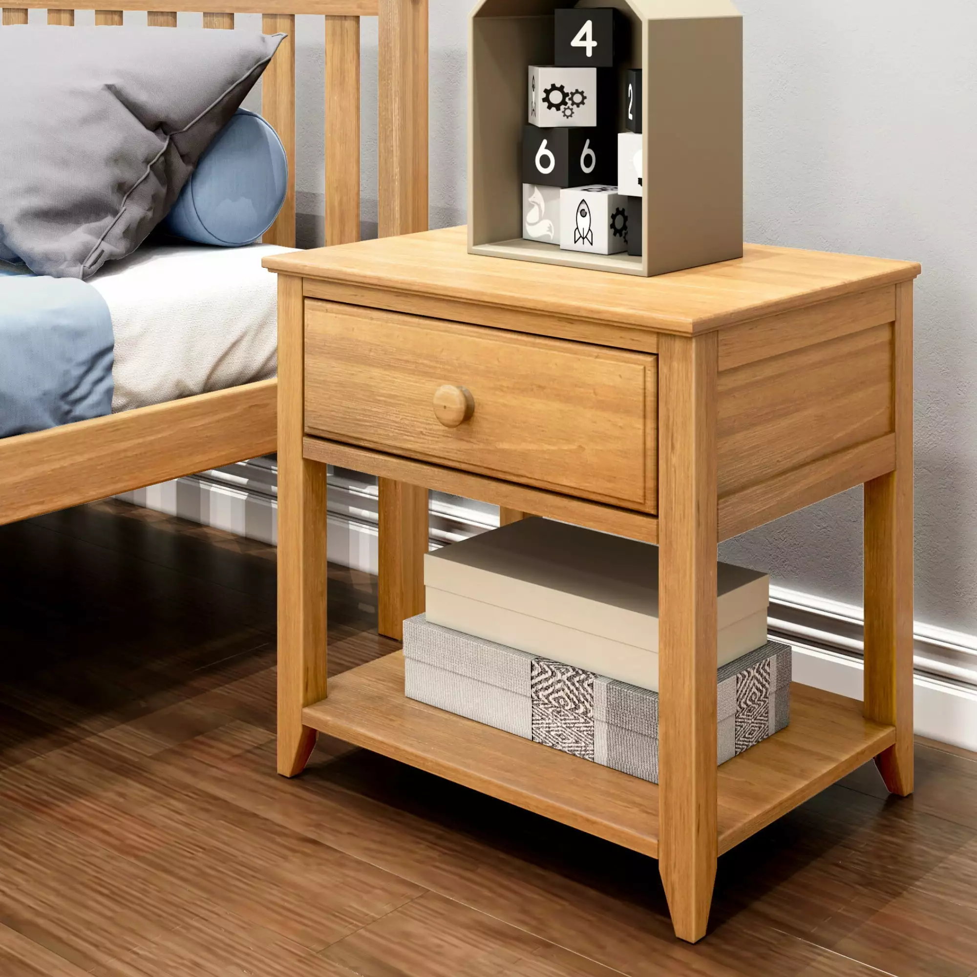 Max & Lily Nightstand Storage Drawer - Small Wooden Bedside Table Pecan Finish