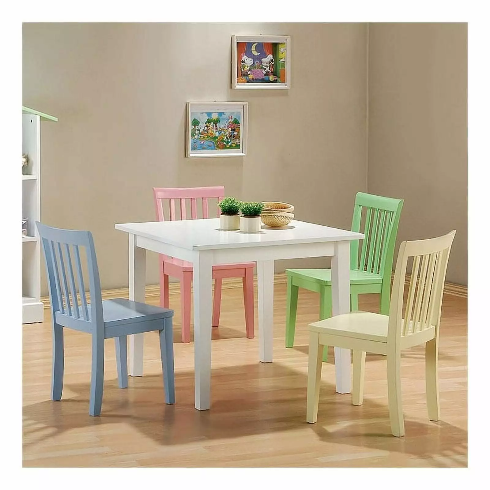 Bowery Hill 5 Piece Wood Square Kids Table and Chair Set Multi-Color
