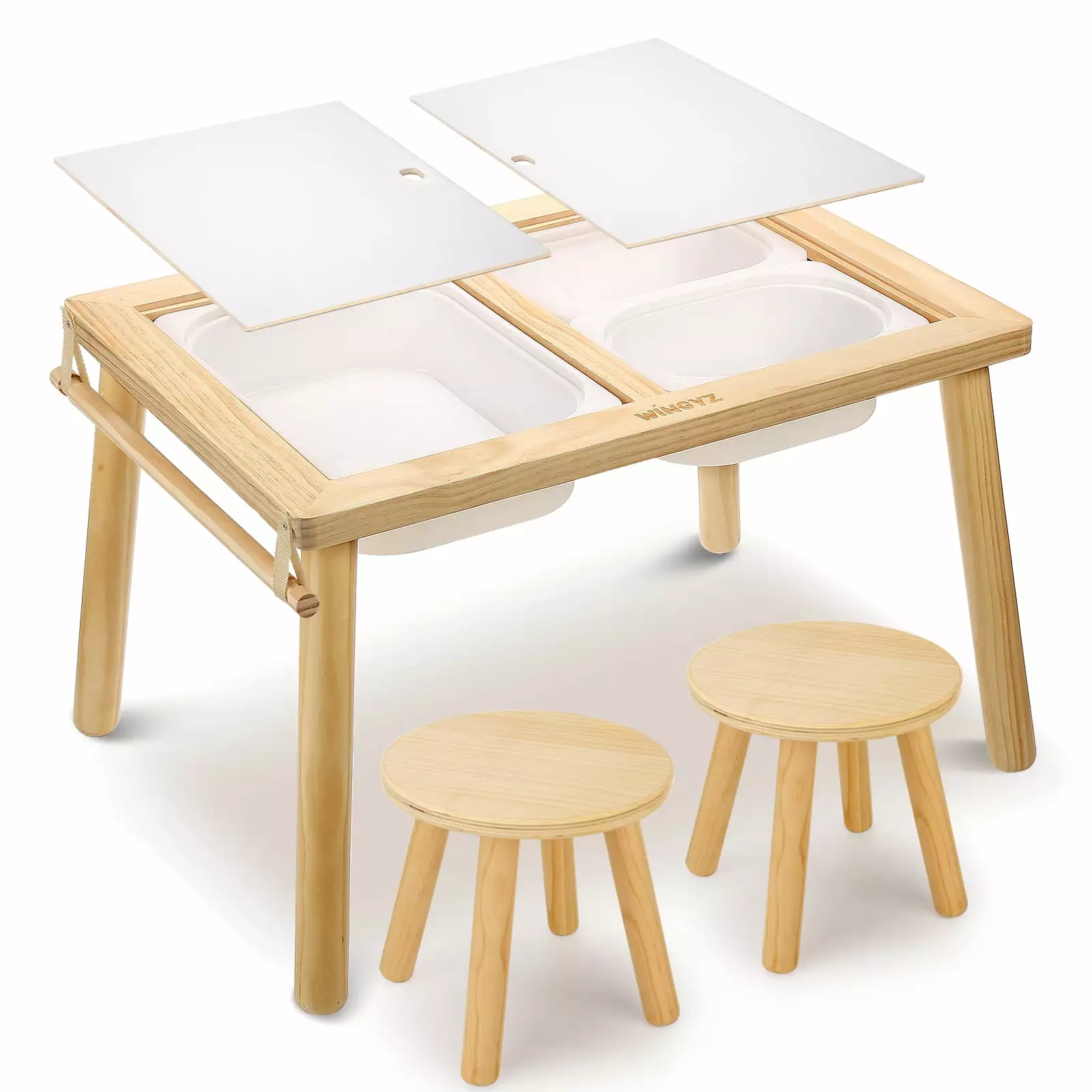 Sweet Time Kids Sensory Table Chairs Wood Toddler Activity Table Storage