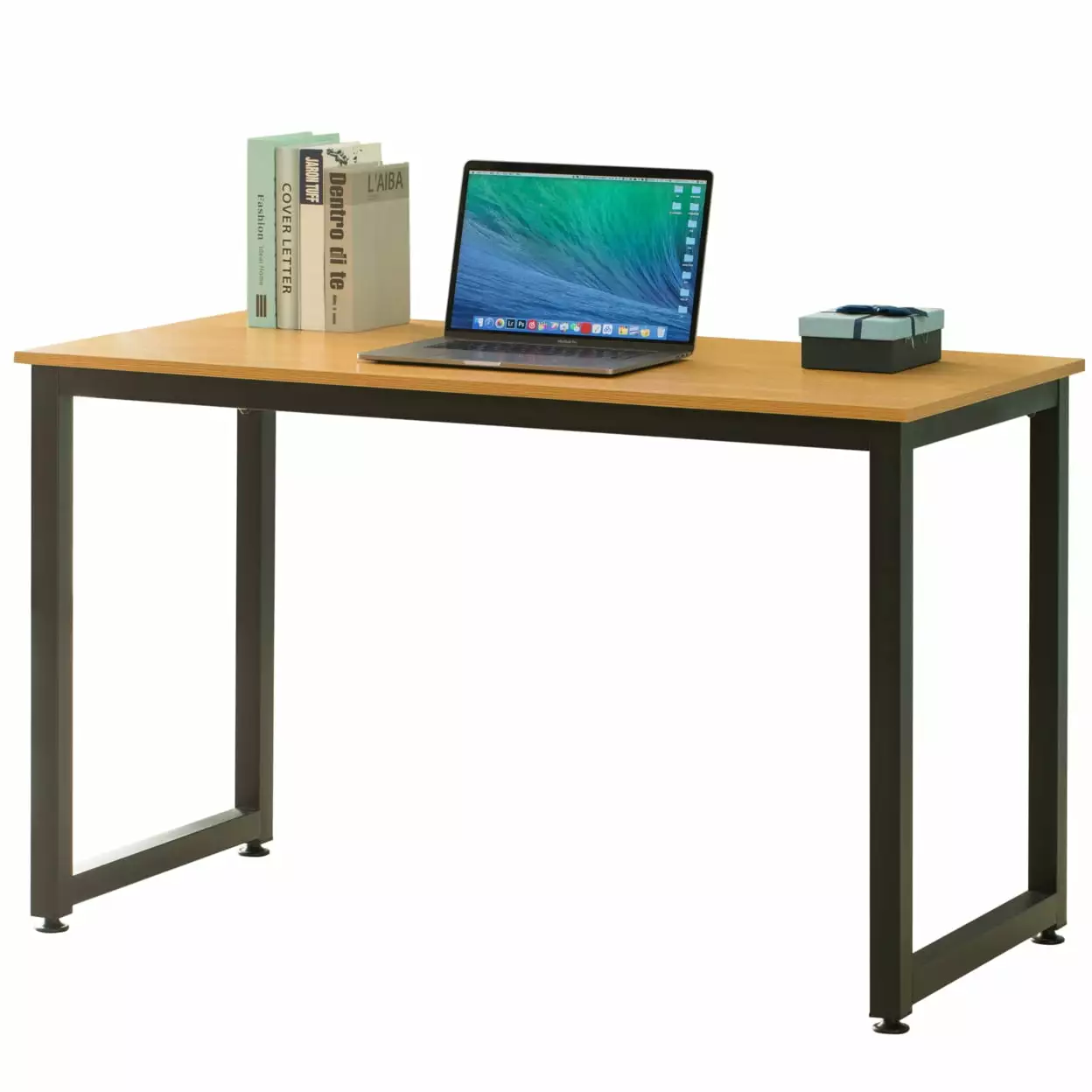 Wooden Writing Desk Home Office Sturdy Metal Frame Basicwise