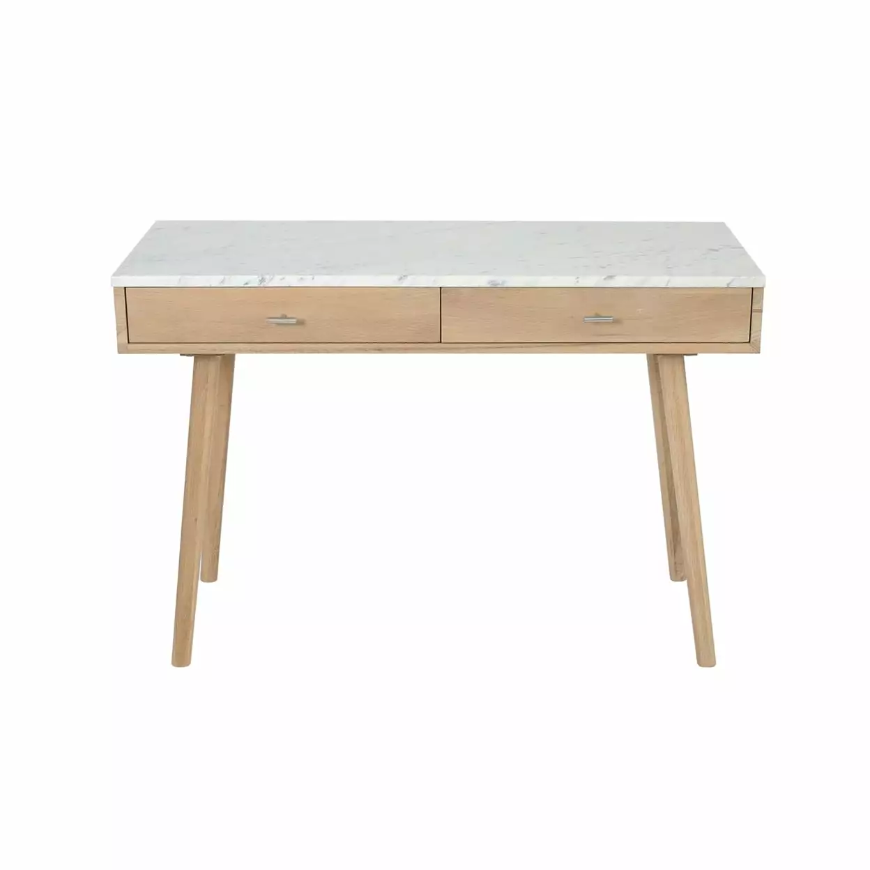 Viola 44 Inch Rectangular Italian Carrara White Marble Writing Desk Solid Oak Legs Bianco