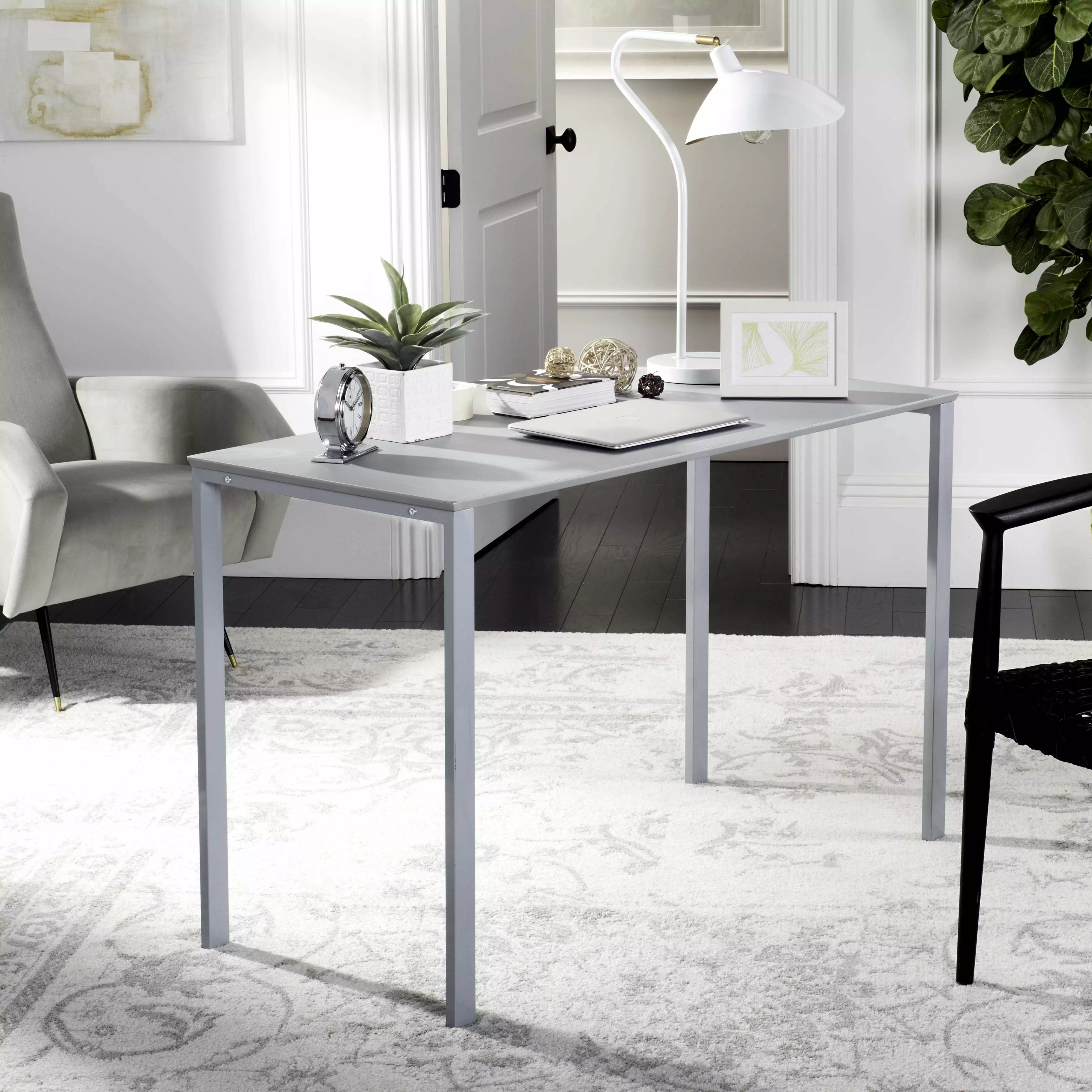 SAFAVIEH Dalit 47 Modern Glam Solid Writing Desk Grey Home Office Furniture