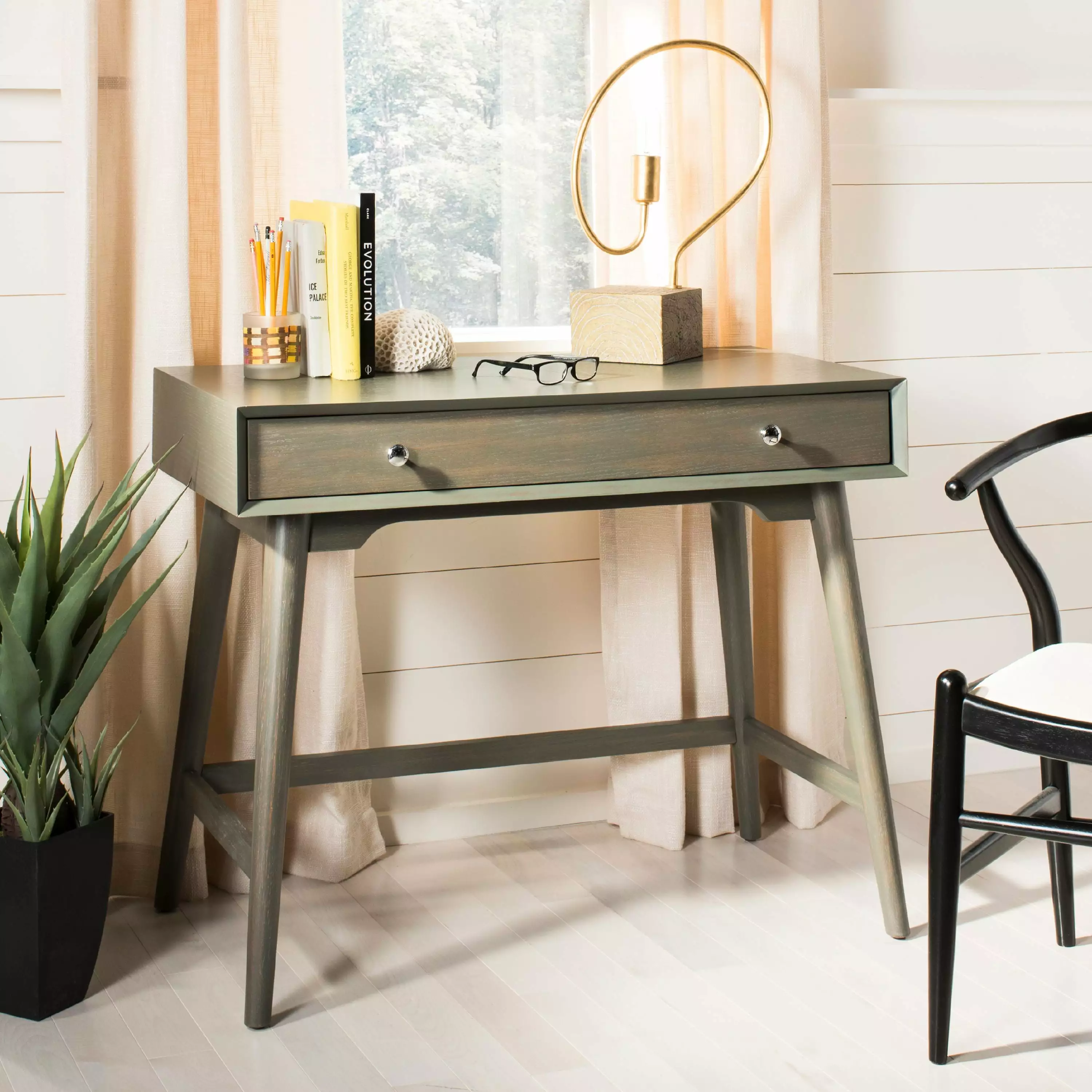 SAFAVIEH Isadora Mid-Century Grey 1 Drawer Modern Desk Stylish and Functional