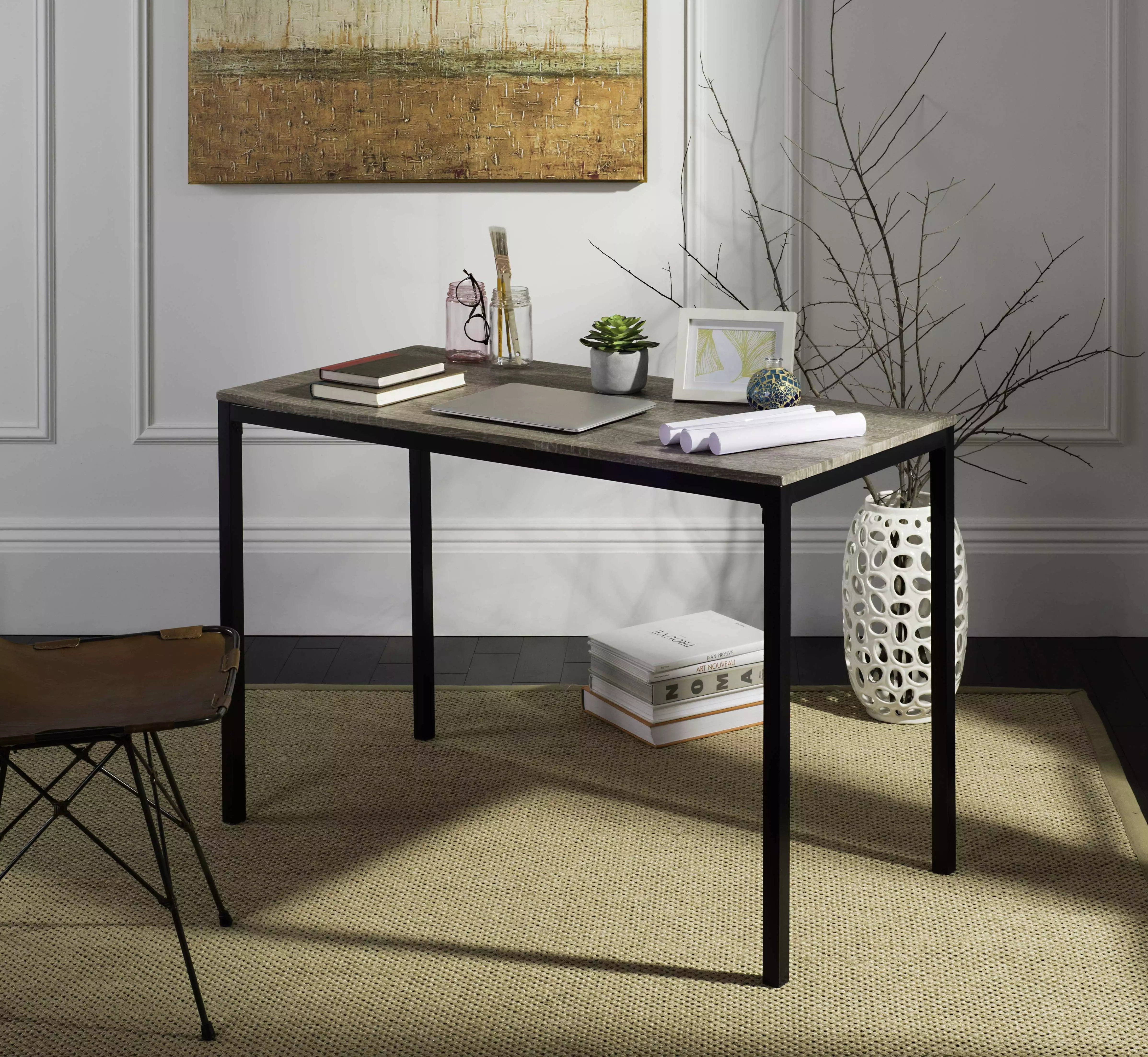 SAFAVIEH Janison 47 Rustic Scandinavian Writing Desk Natural Black