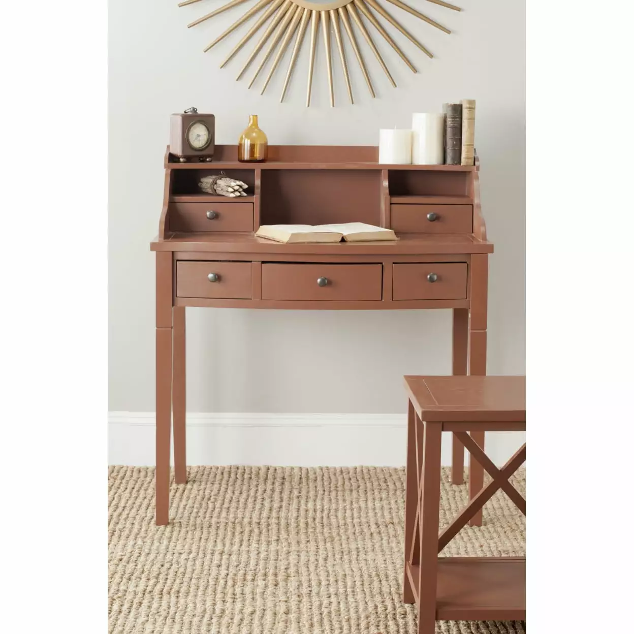 SAFAVIEH Landon 5-Drawer Writing Desk Henna Brown Modern Home Office Furniture