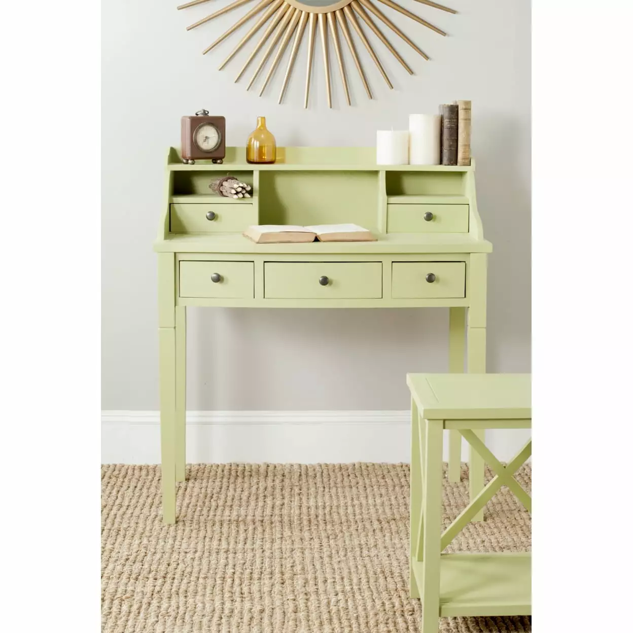 SAFAVIEH Landon 5-Drawer Writing Desk Split Pea Modern Home Office Furniture