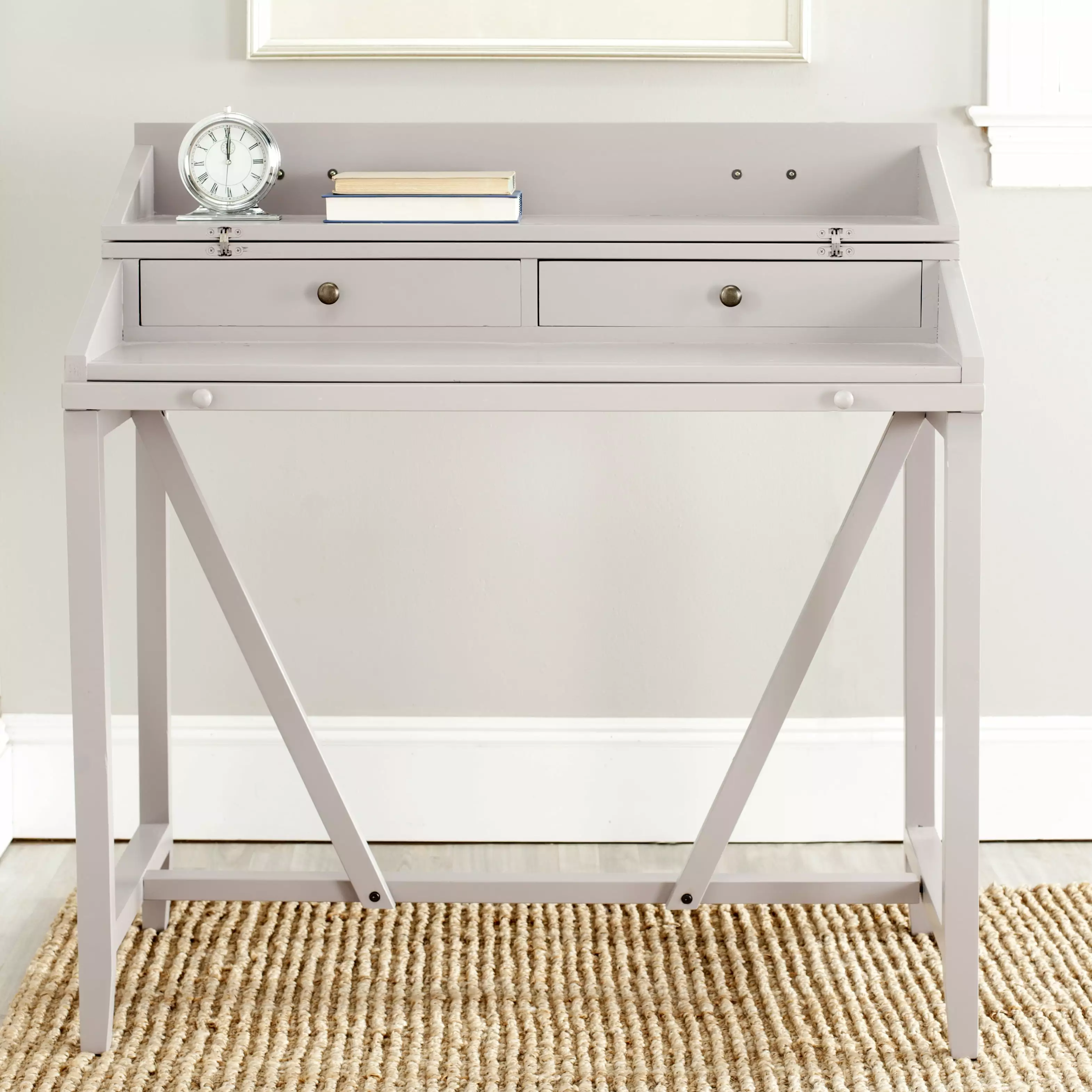 SAFAVIEH Wyatt Industrial Rustic Writing Desk Pull Out Tray Quartz Grey