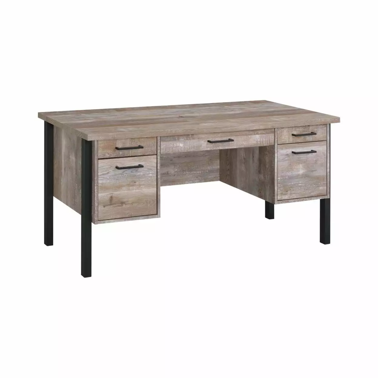 60 Inch Wood Office Writing Desk 4 Drawers and 1 Cabinet Rustic Brown and Black Saltoro Sherpi