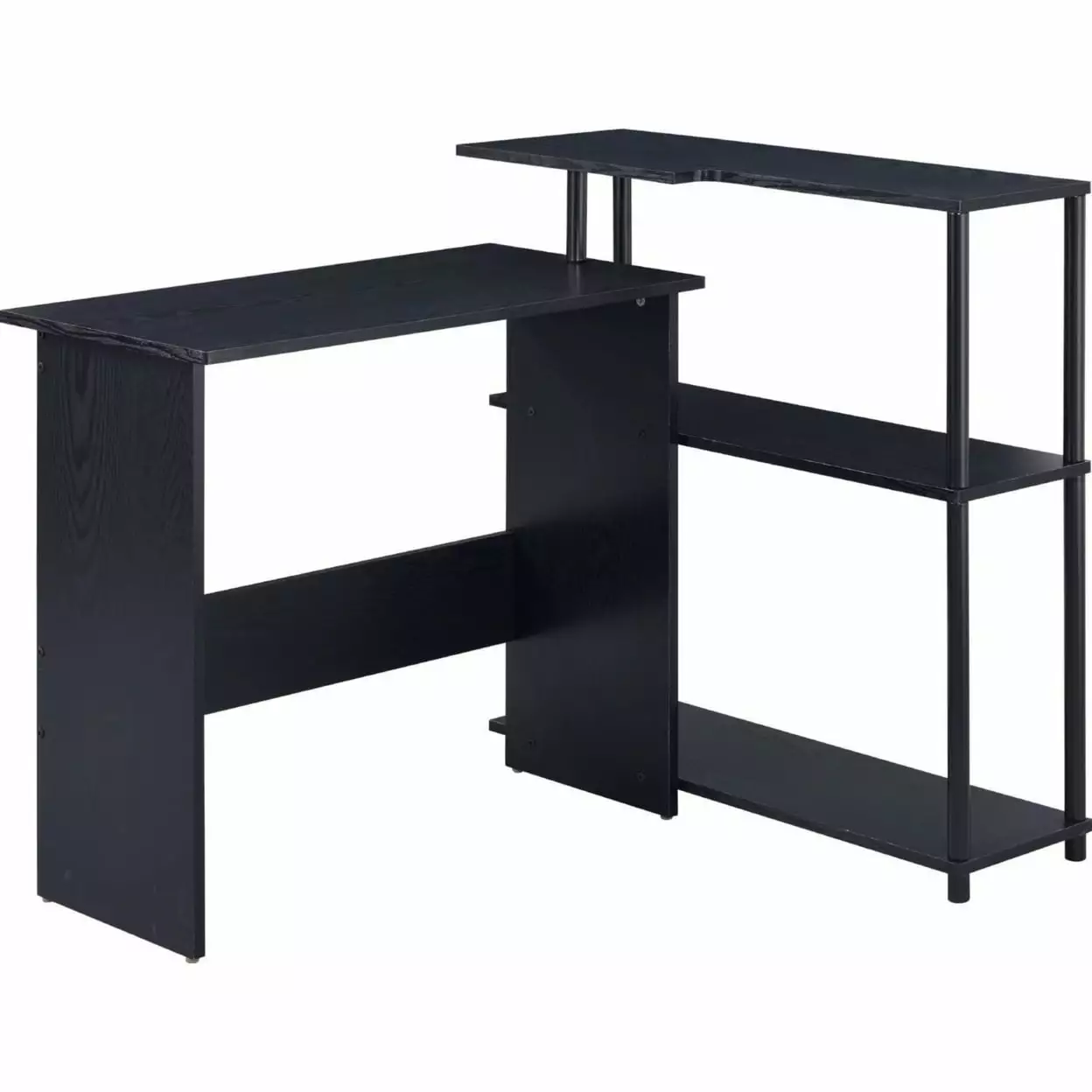 Writing Desk L Shaped Design 3 Tier Wooden Shelves Black Saltoro Sherpi