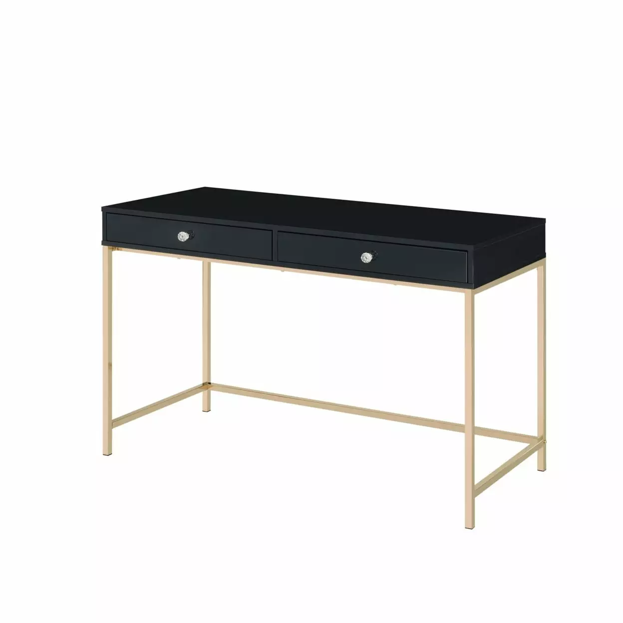 Writing Desk 2 Storage Compartments Black and Gold Saltoro Sherpi