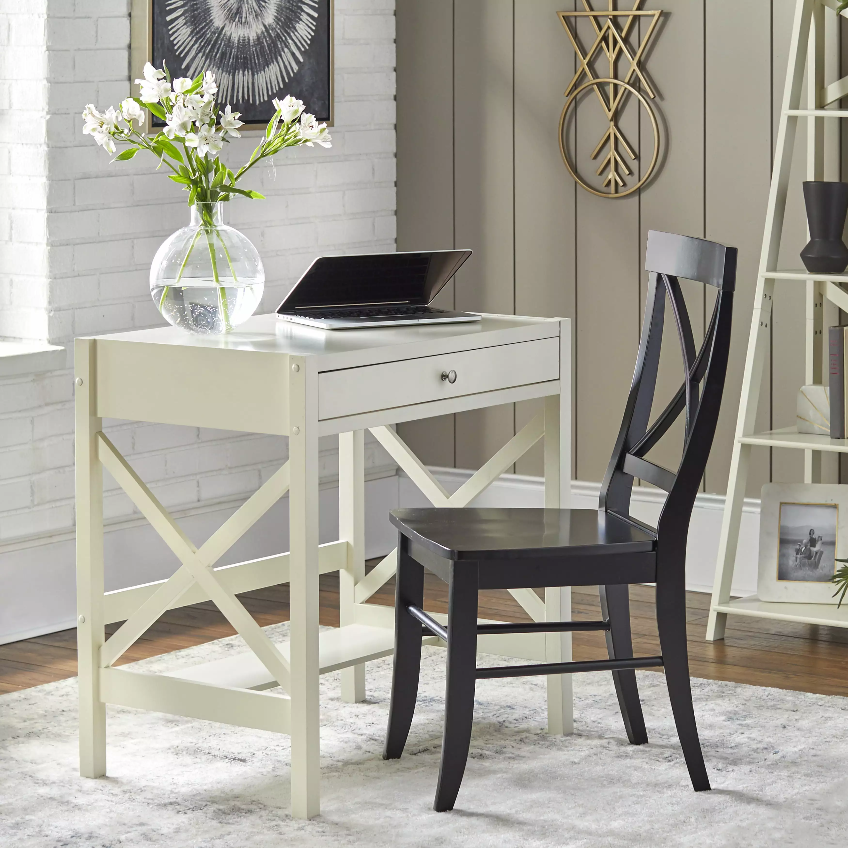 X Desk Pull-out Drawer and Shelf White TMS