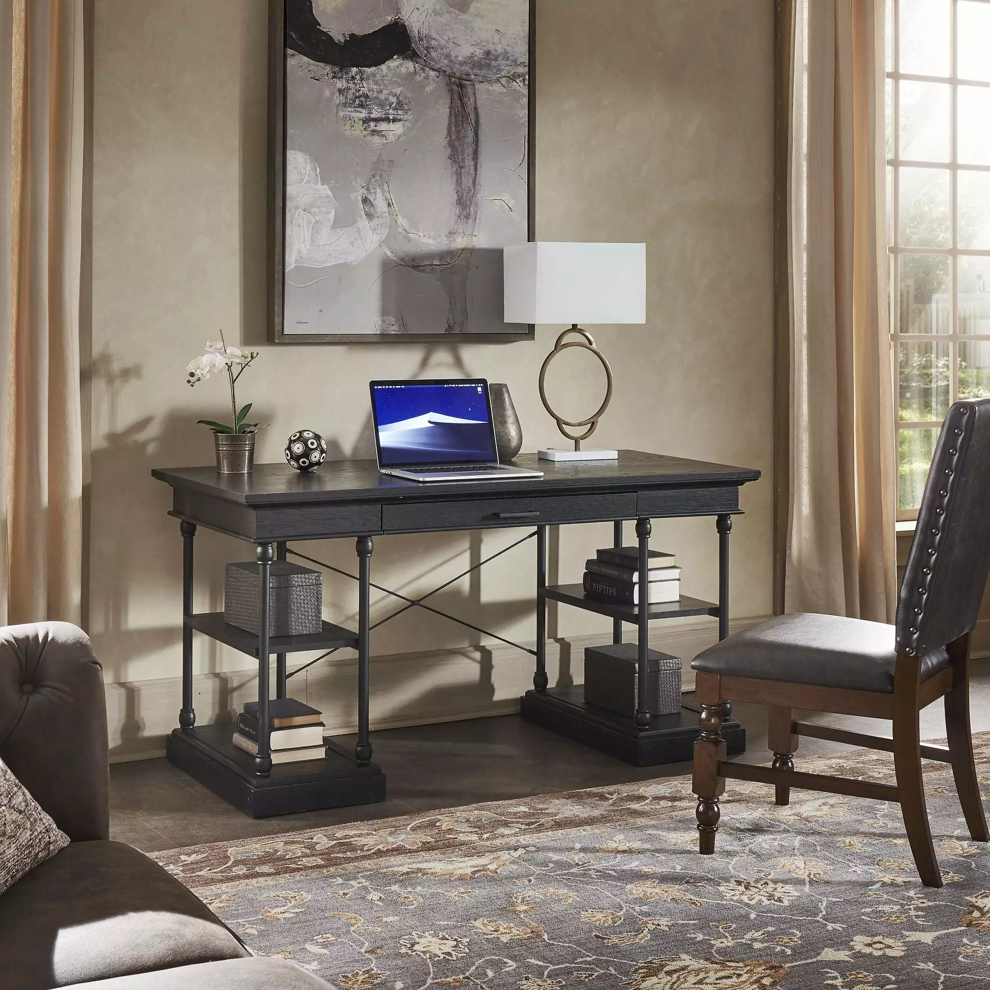 Weston Home Cabana Black 1-Drawer Writing Desk Compact and Stylish