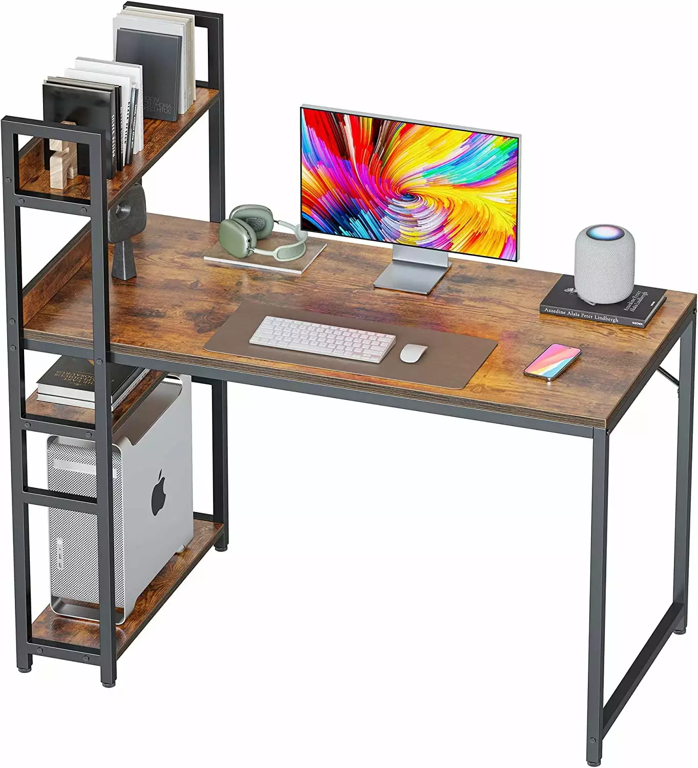 40 Inch Computer Desk Storage Shelves - Modern Simple Style Study Writing Table Home Office Brown XK