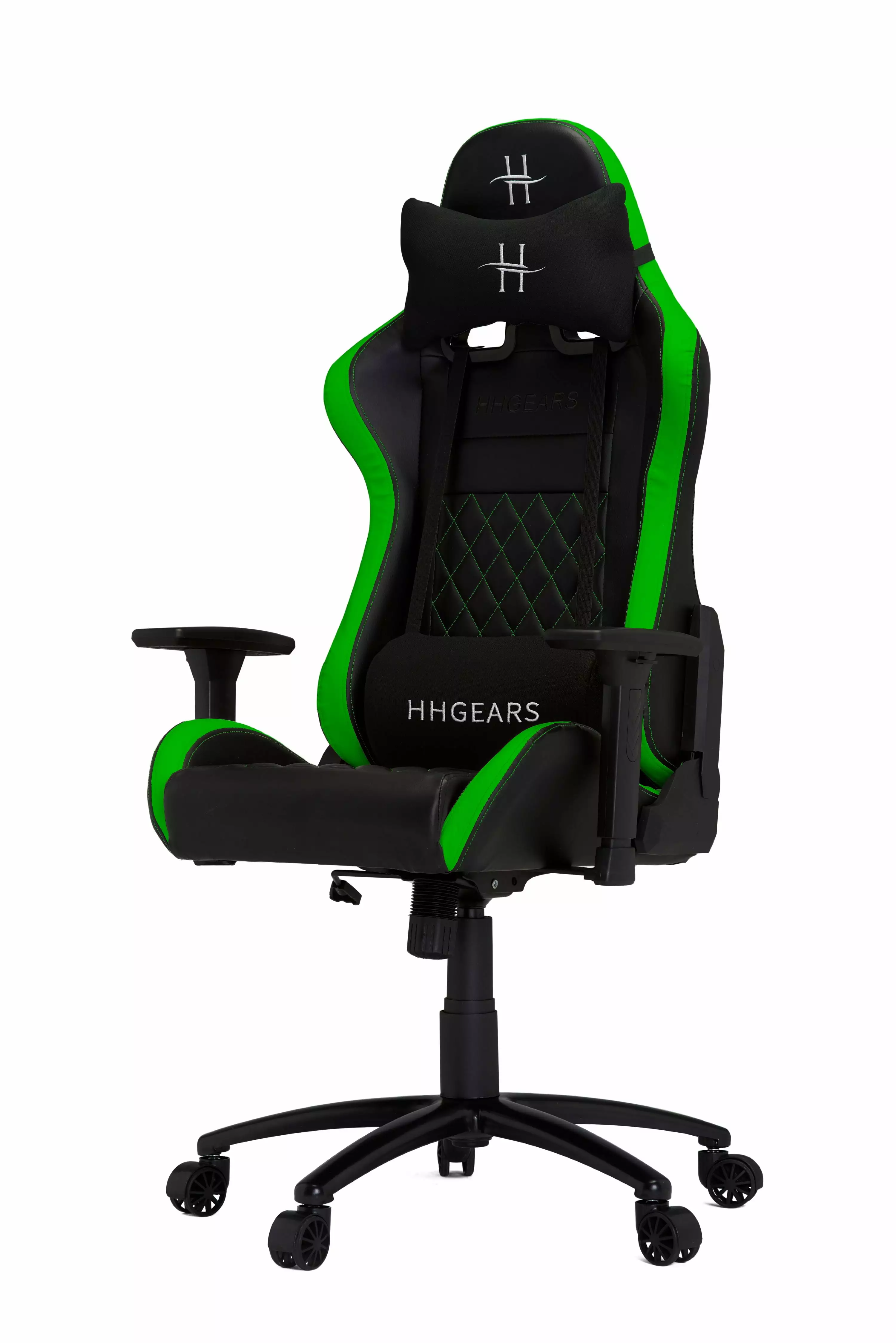 HHGears XL 500 Series Gaming Chair Black and Green Headrest Lumbar Pillows